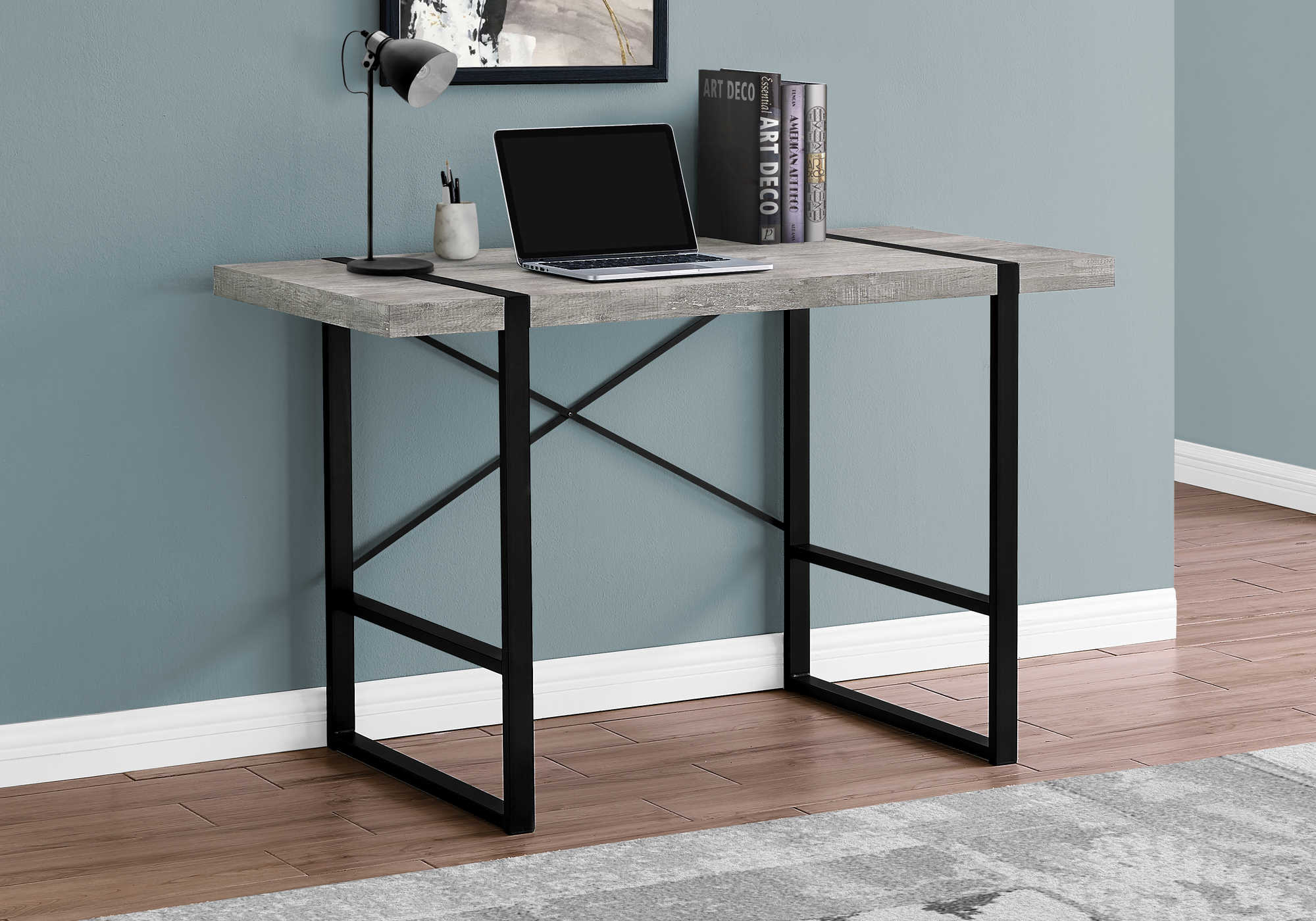 computer desk 48l grey reclaimed wood black metal i 7316