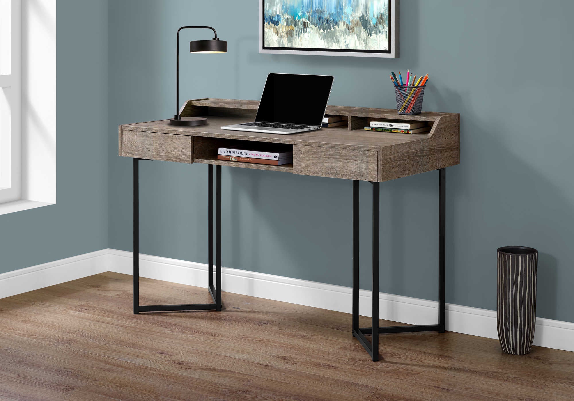 computer desk 48l dark taupe black metal i 7360