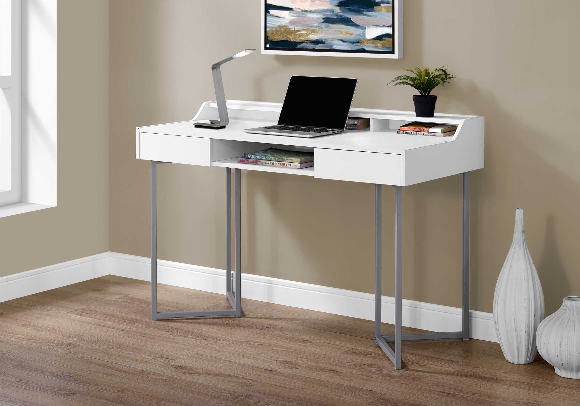 computer desk 48l white silver metal i 7361