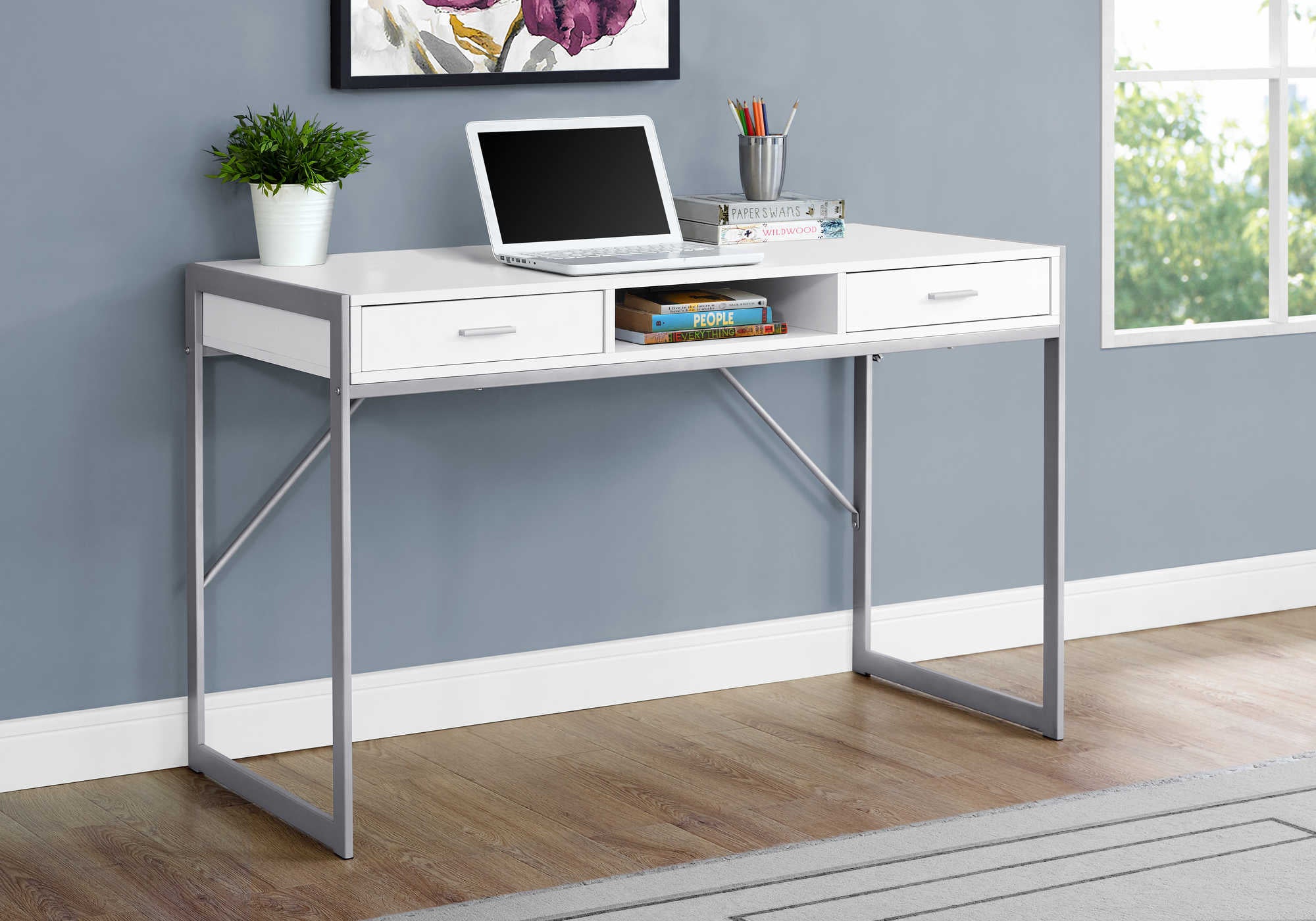 computer desk 48l white silver metal i 7364