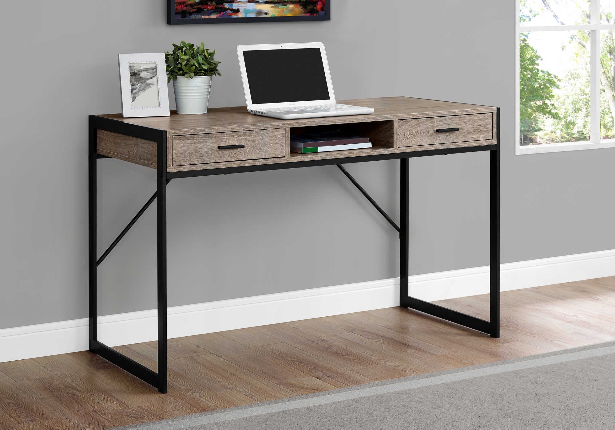 computer desk 48l dark taupe black metal i 7365