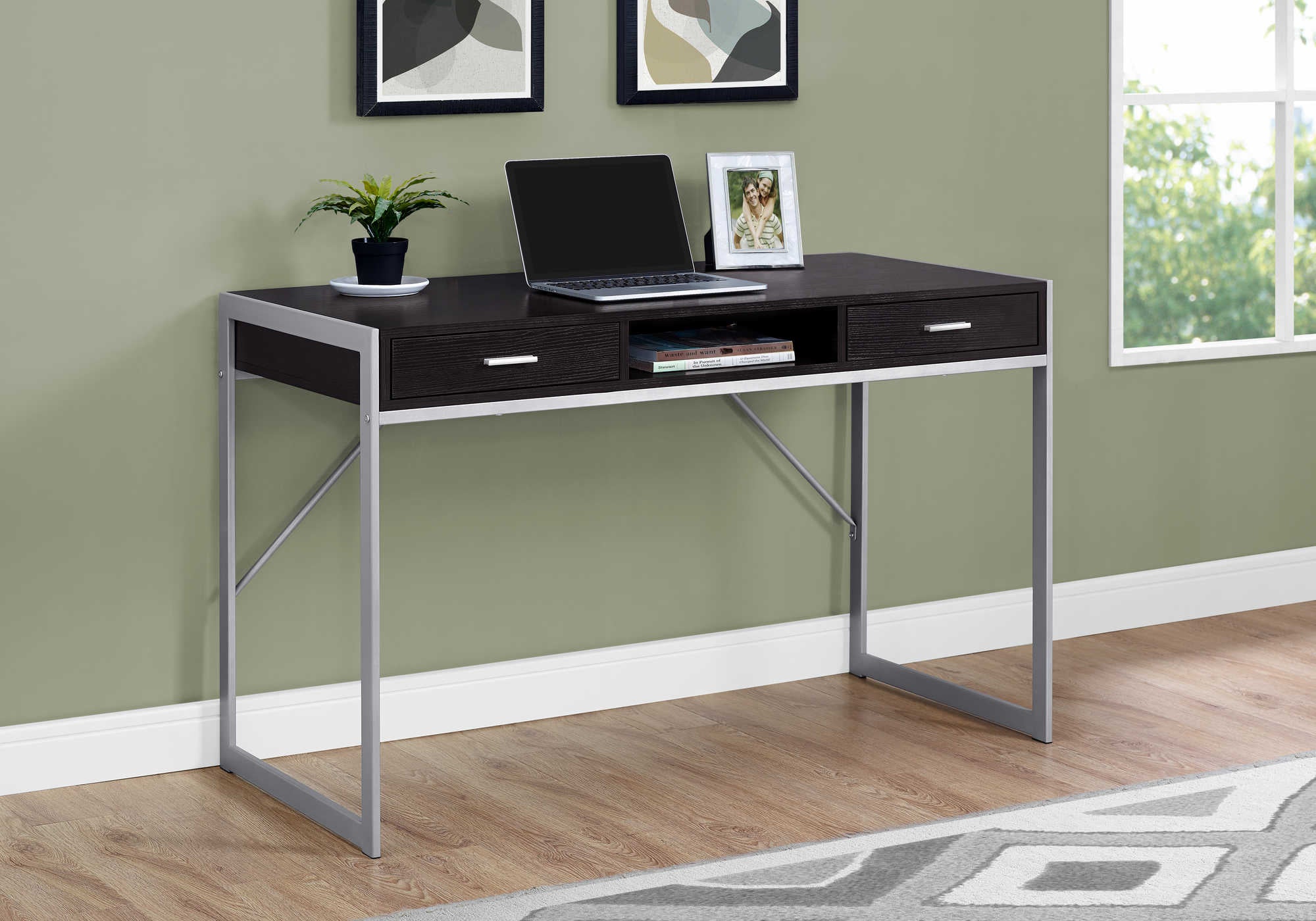 computer desk 48l espresso silver metal i 7366