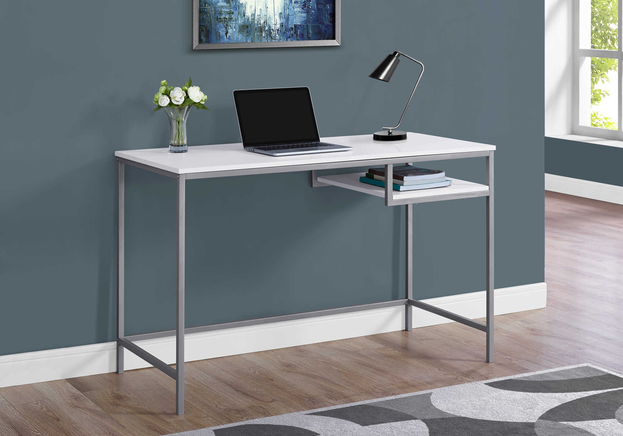 computer desk 48l white silver metal i 7368