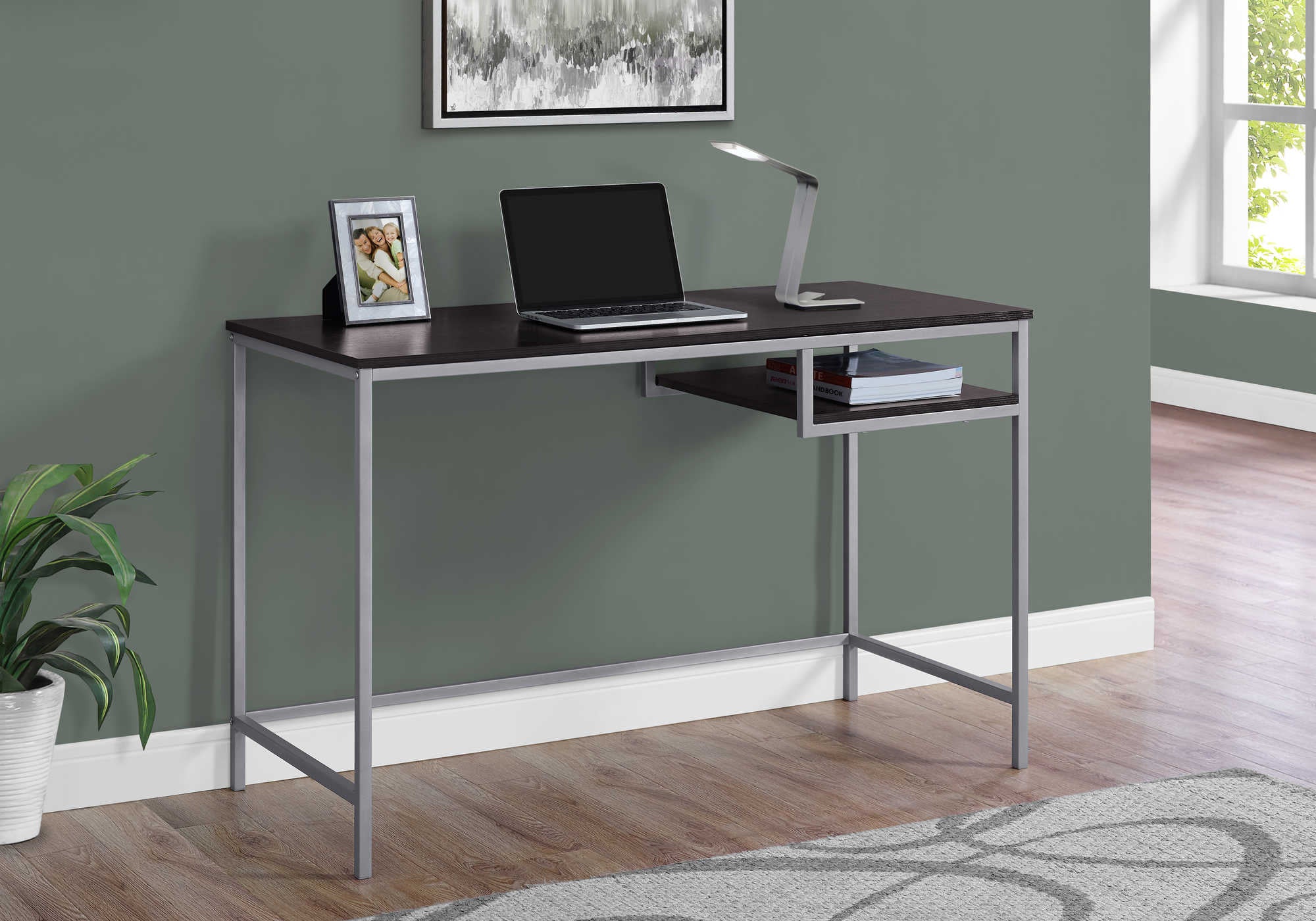 computer desk 48l espresso silver metal i 7369