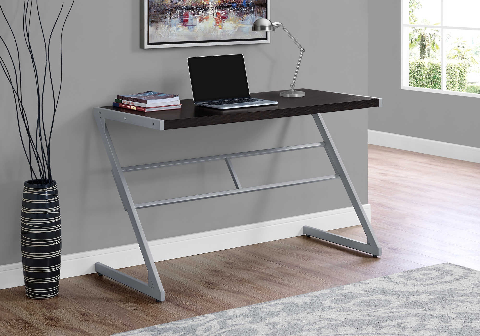 computer desk 48l espresso silver metal i 7374