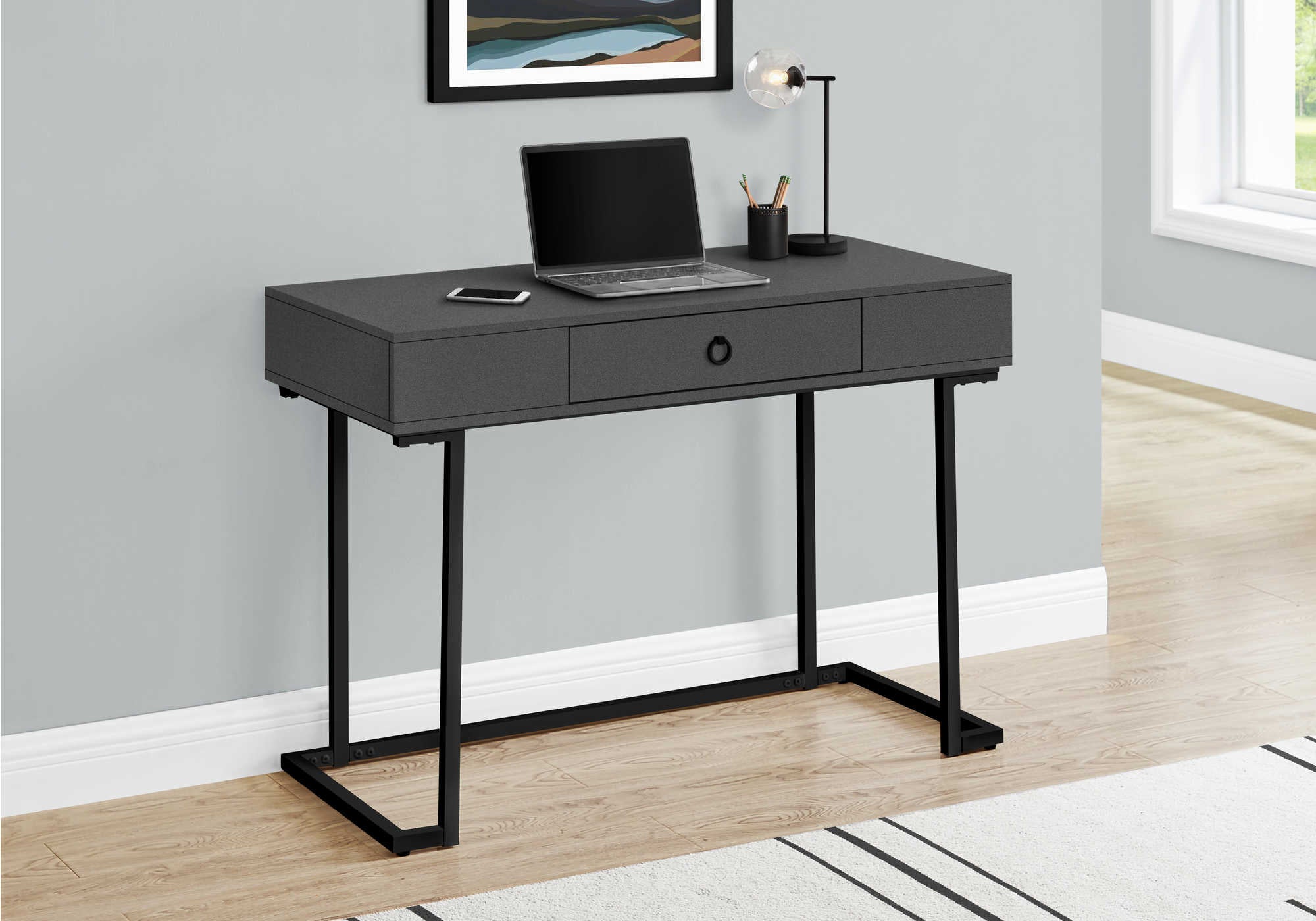 computer desk 42l modern grey black metal i 7386