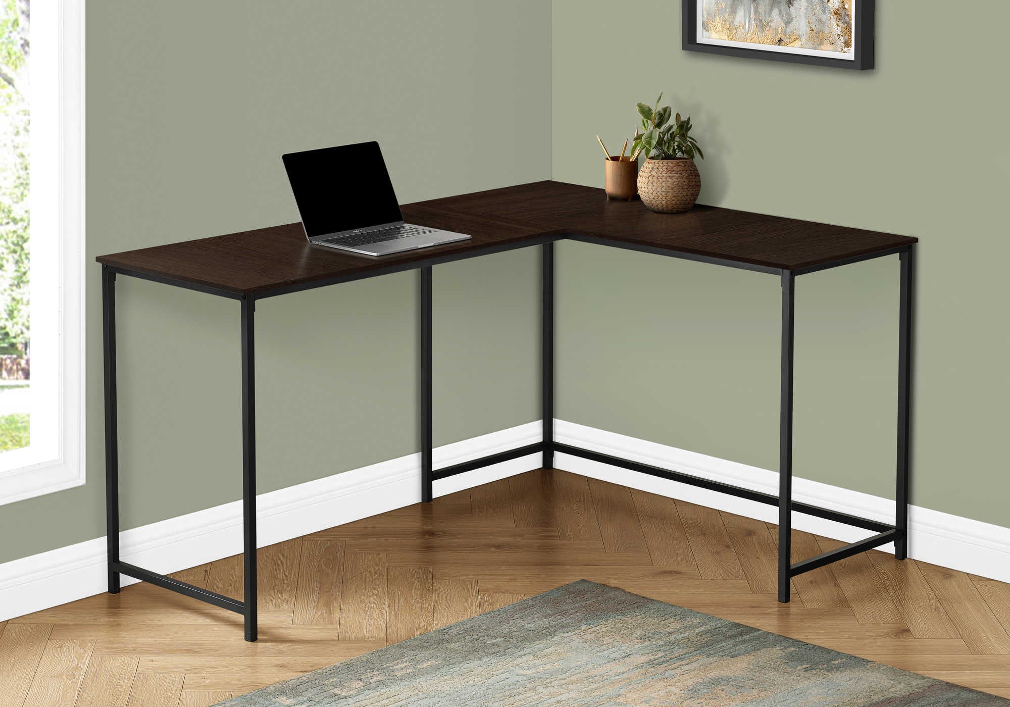 computer desk 58l espresso top black metal corner i 7390