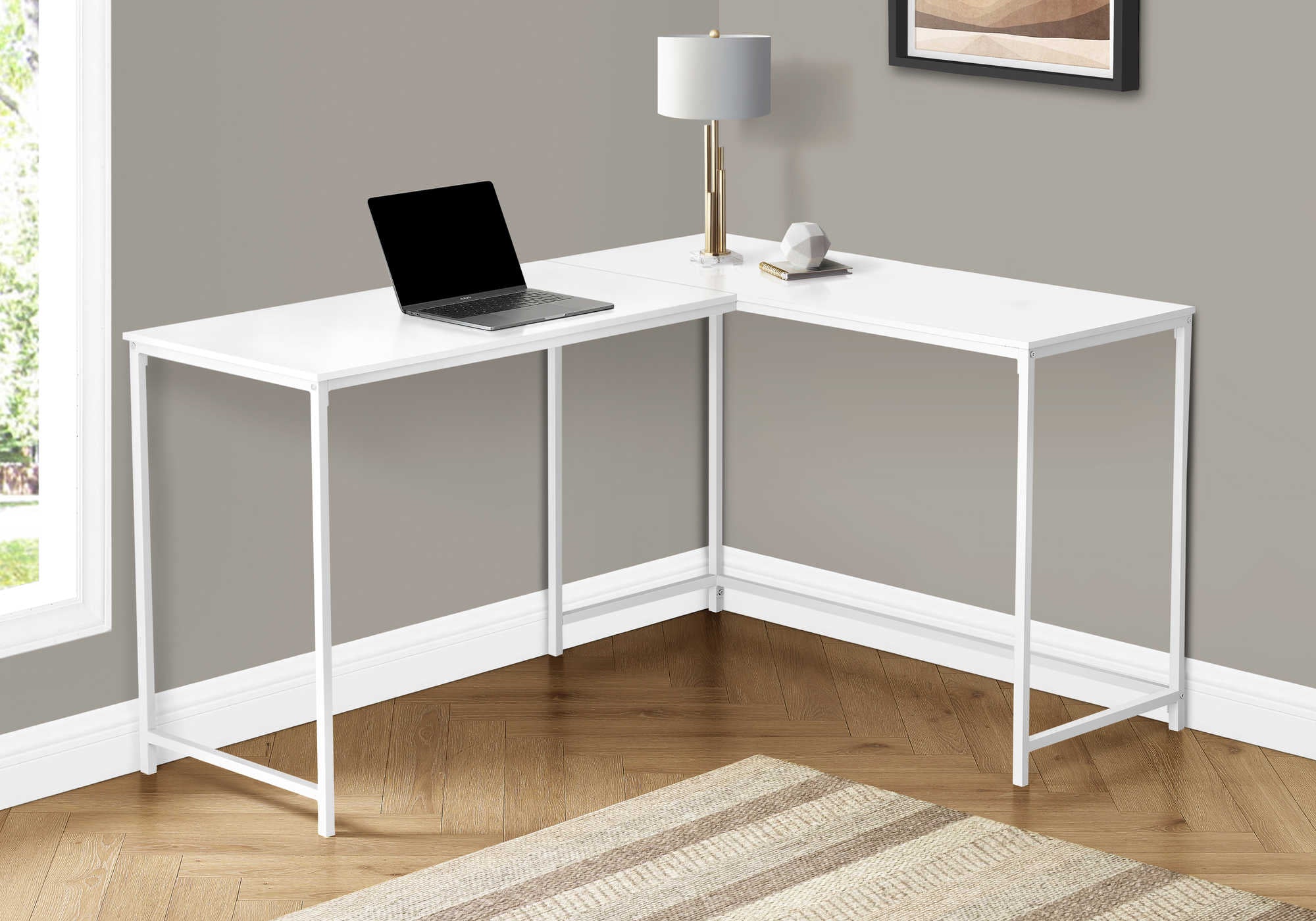 computer desk 58l white top white metal corner i 7395