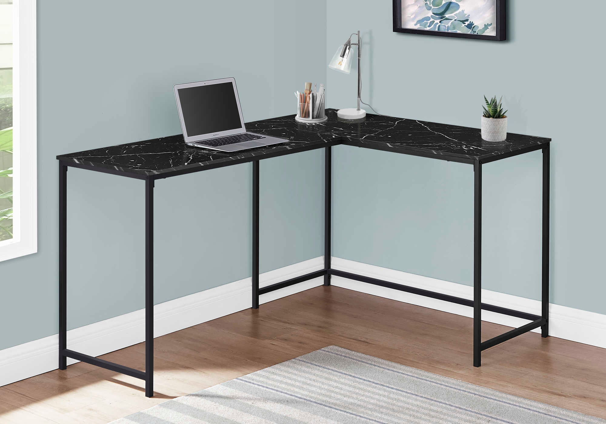 computer desk 58l black marble black metal corner i 7396