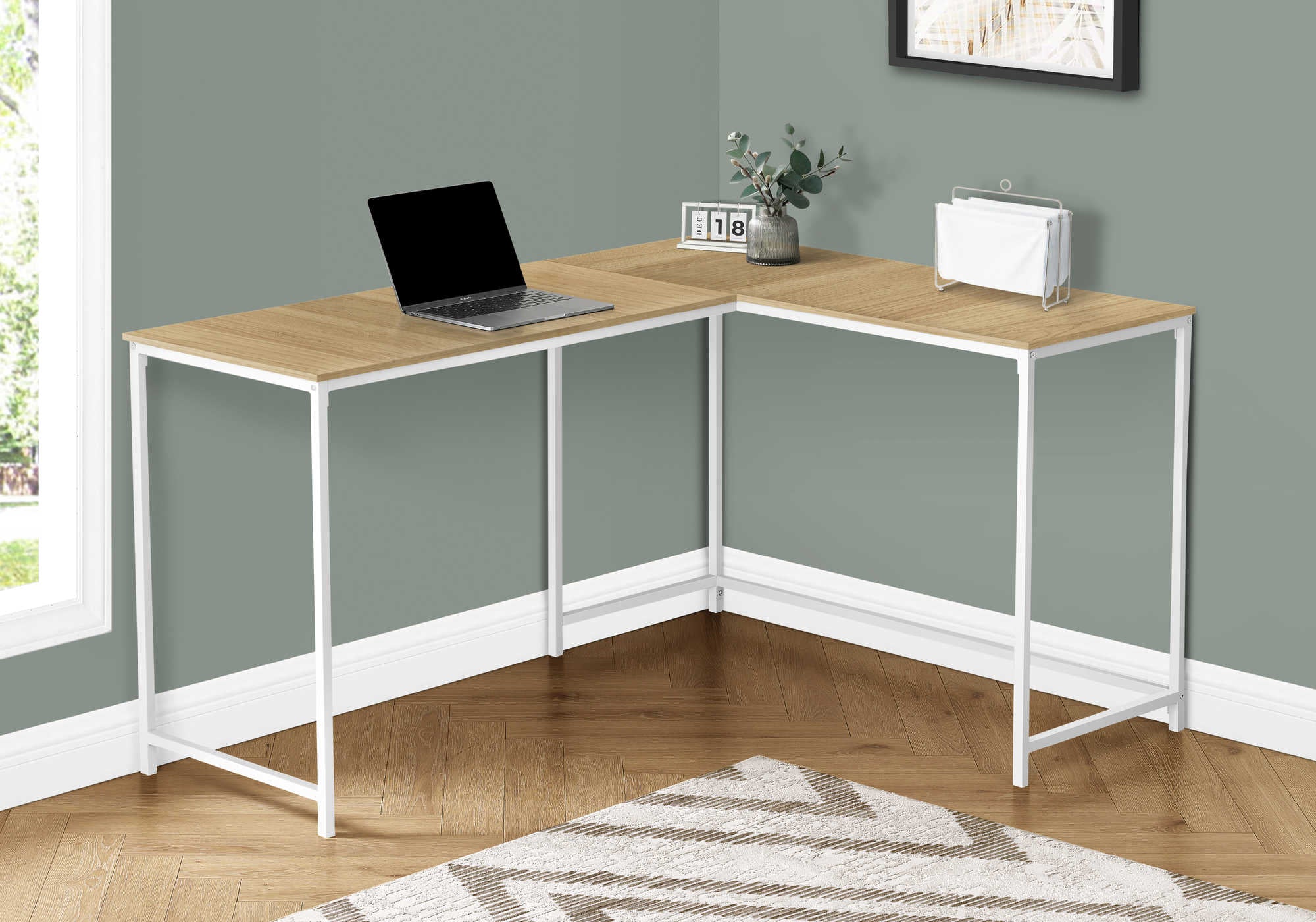 computer desk 58l natural white metal corner i 7397