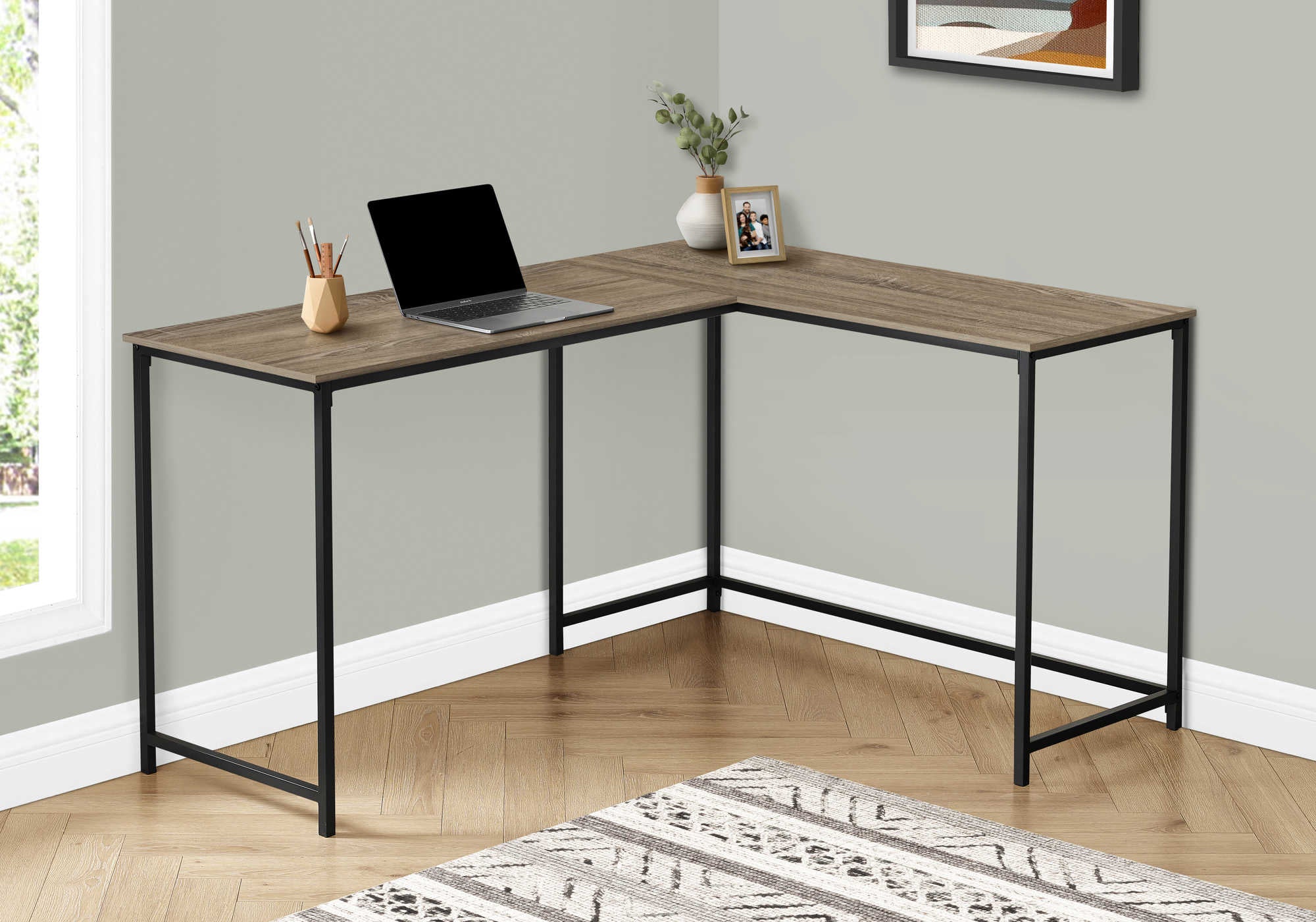 computer desk 58l dark taupe black metal corner i 7398