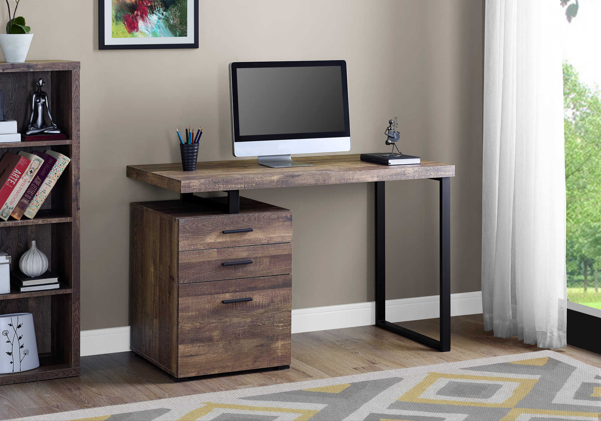 computer desk 48l brown reclaimed wood black metal i 7408