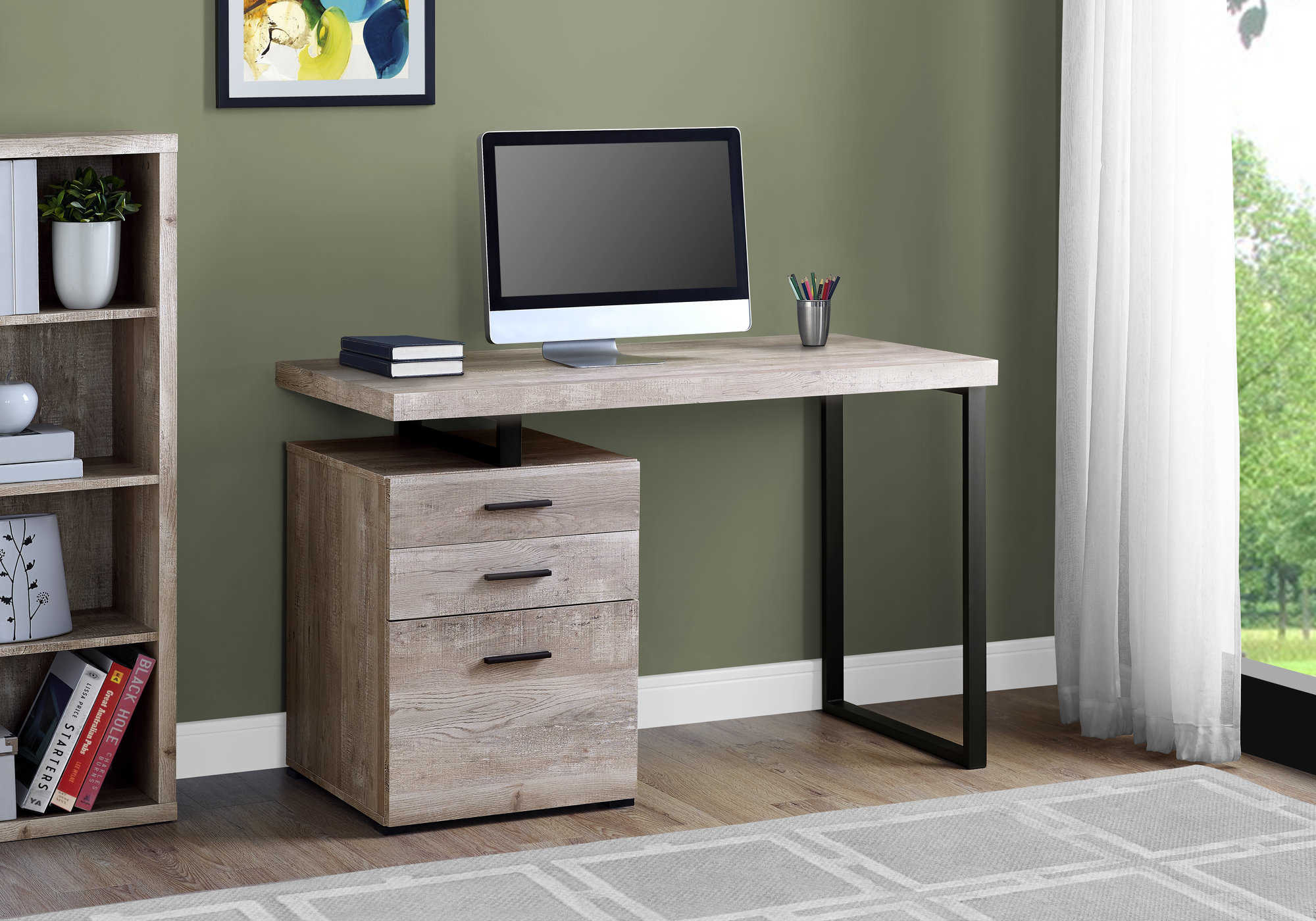 Image of computer desk - 48"l / taupe reclaimed wood / black metal i 7410.