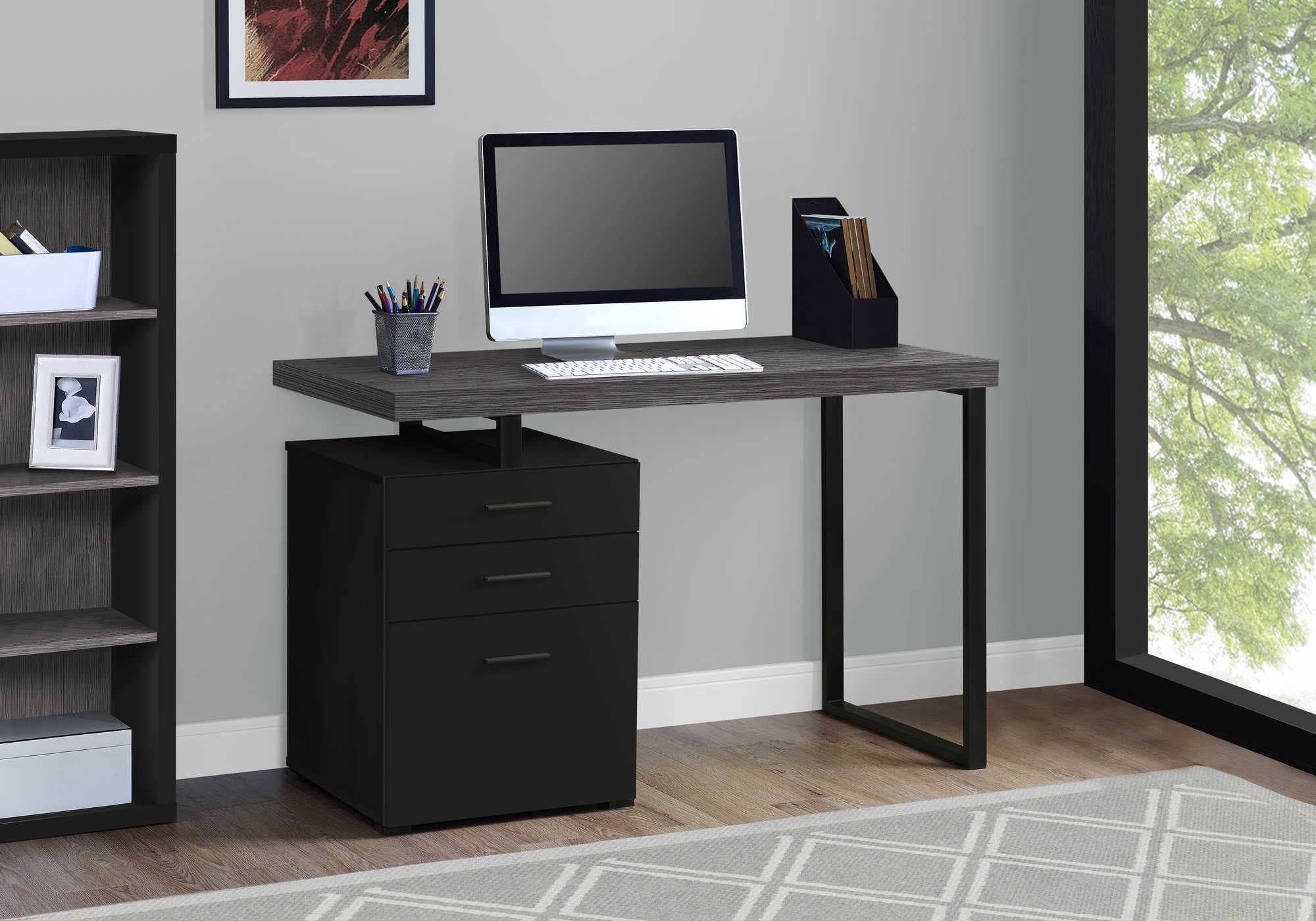 Image of computer desk - 48"l / black / grey top left/right facing i 7411.