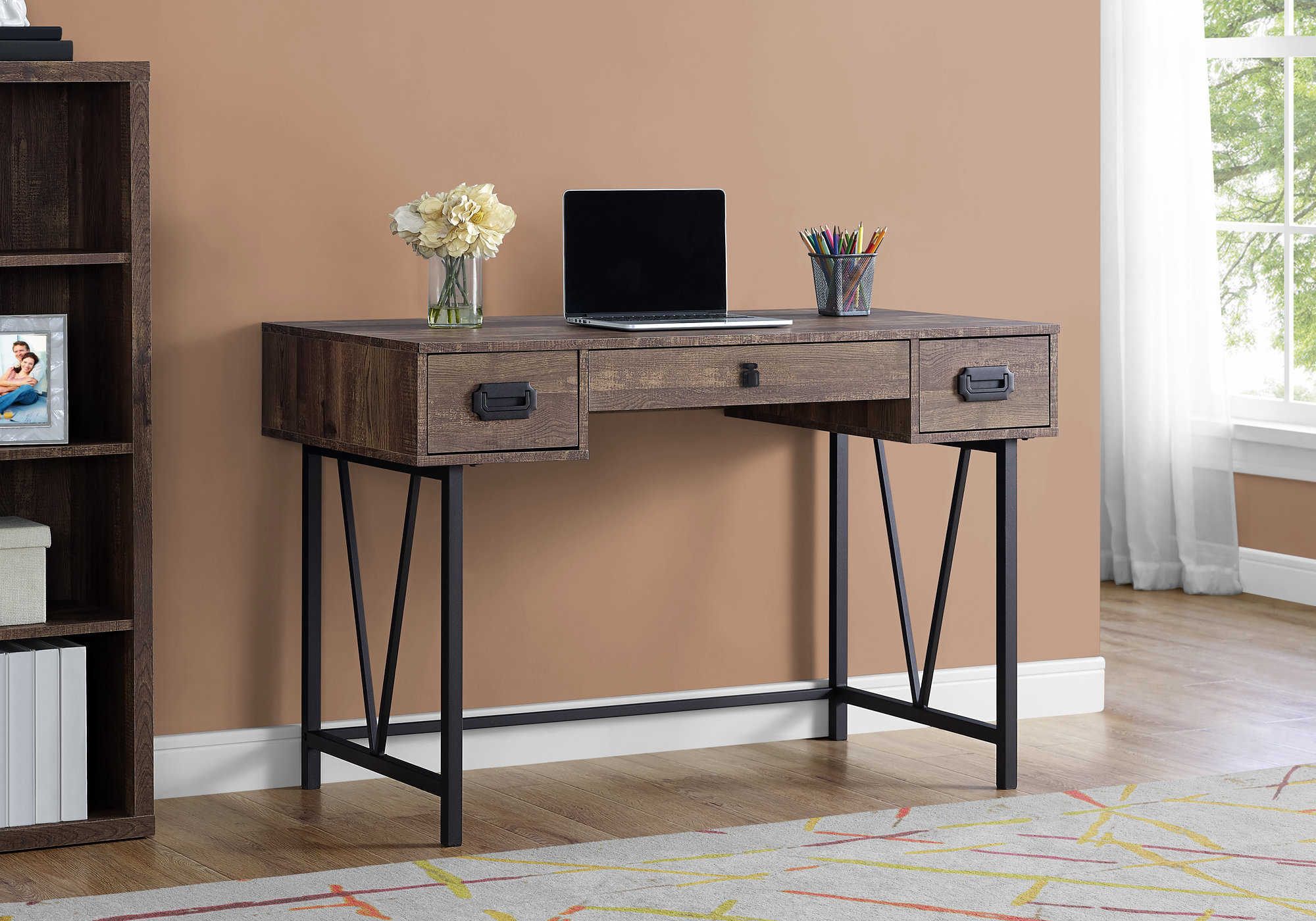 computer desk 48l brown reclaimed wood black metal i 7412