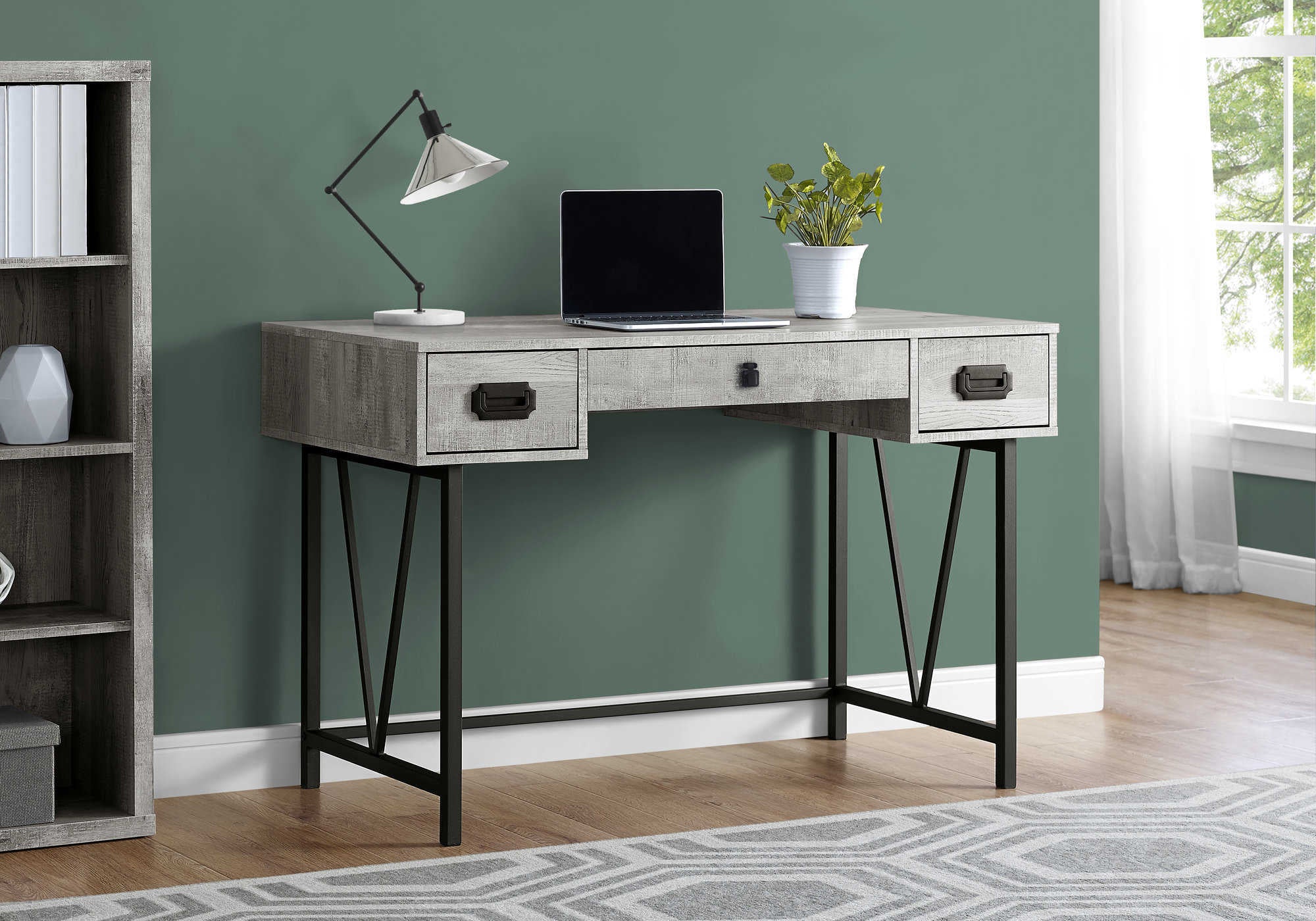 computer desk 48l grey reclaimed wood black metal i 7413