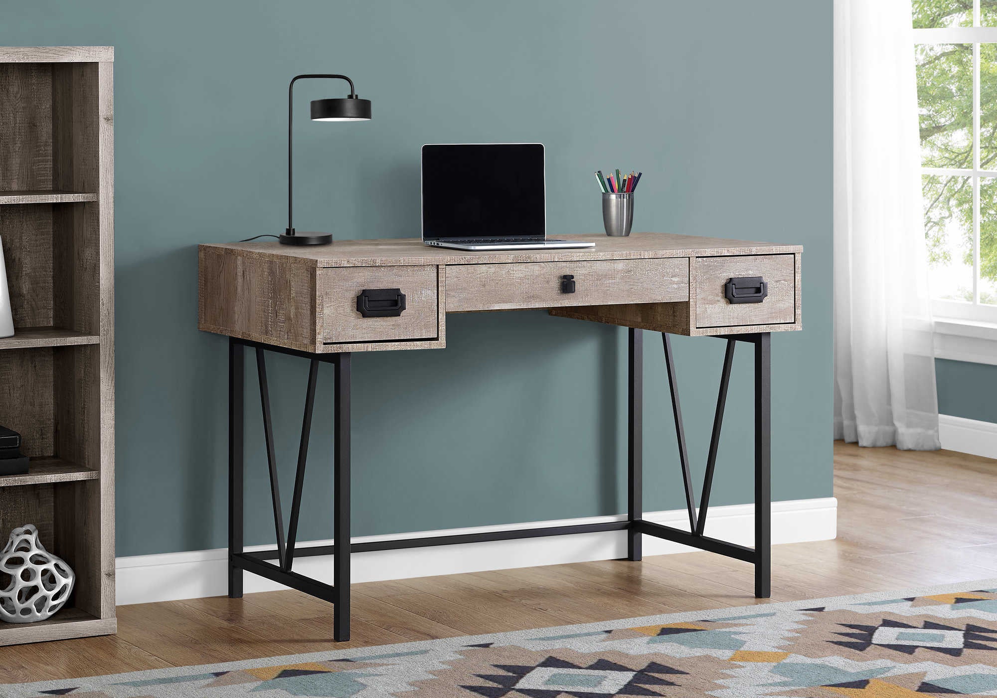 computer desk 48l taupe reclaimed wood black metal i 7414