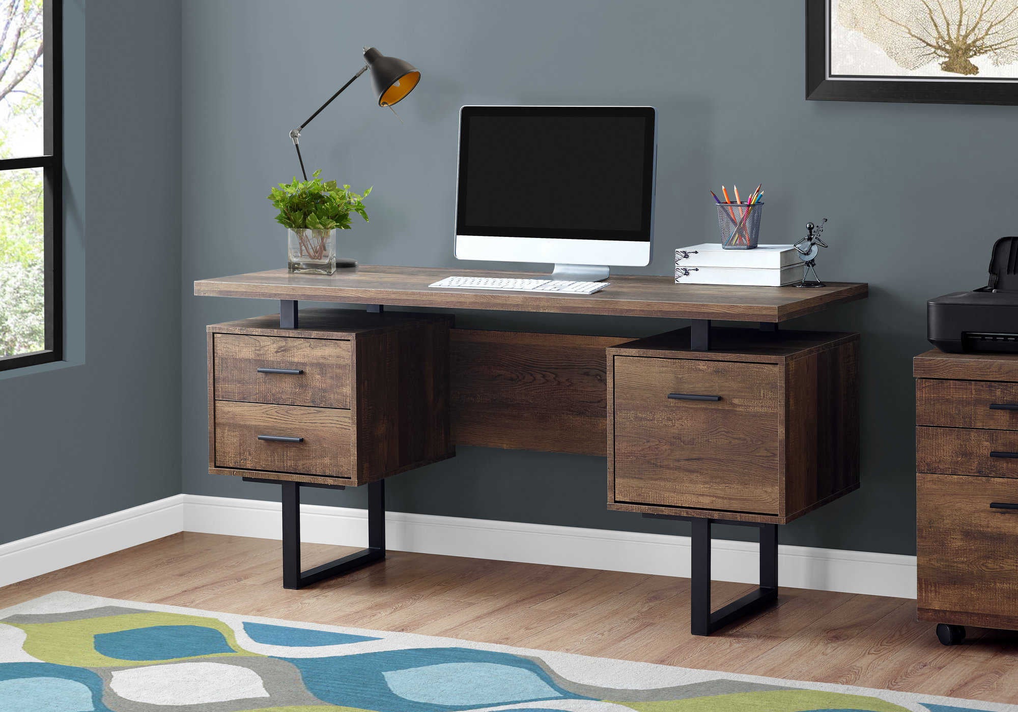 computer desk 60l brown reclaimed wood black metal i 7416