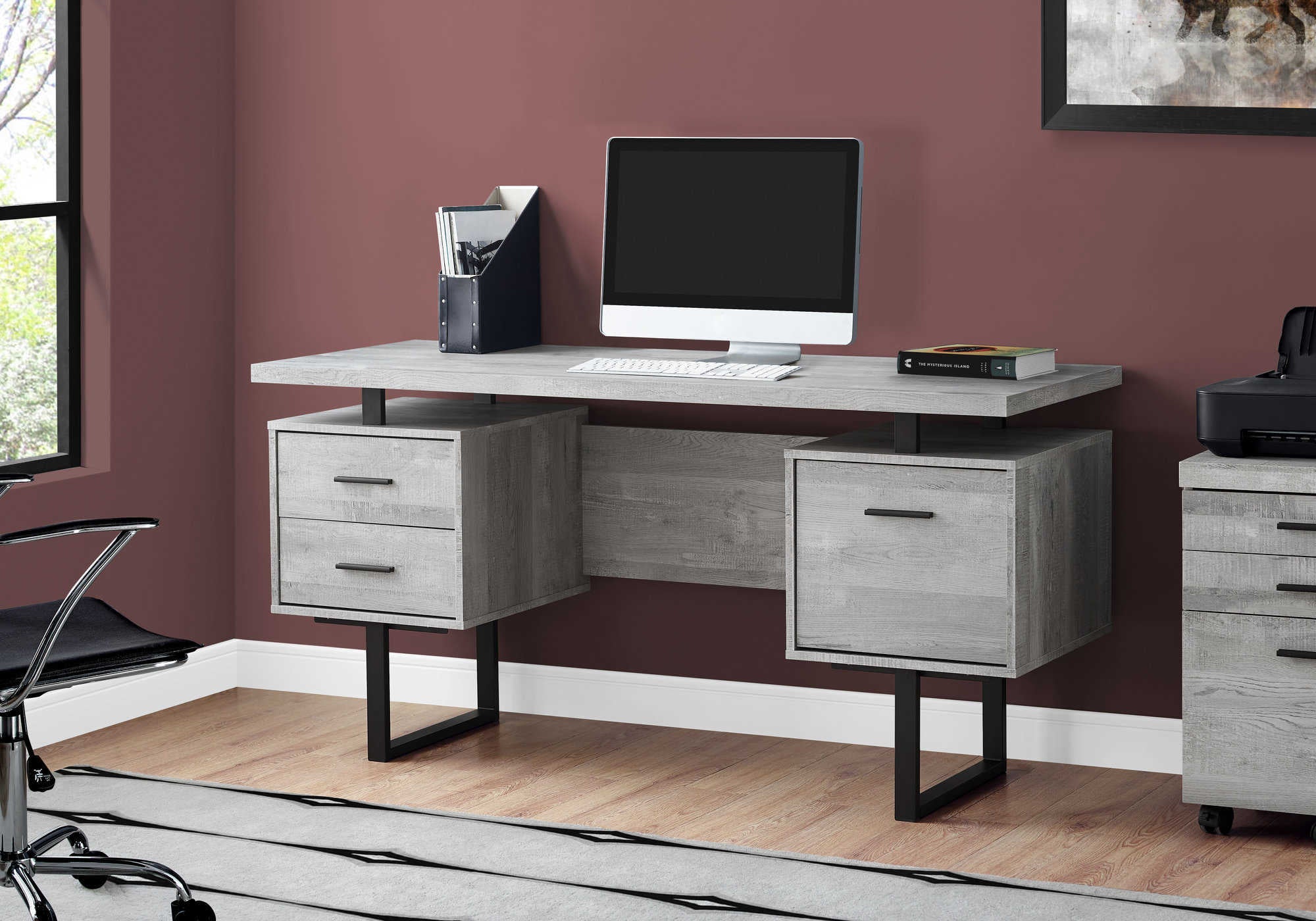 computer desk 60l grey reclaimed wood black metal i 7417