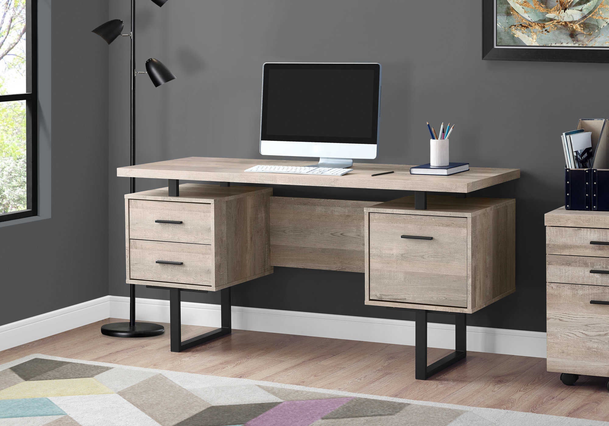 computer desk 60l taupe reclaimed wood black metal i 7418