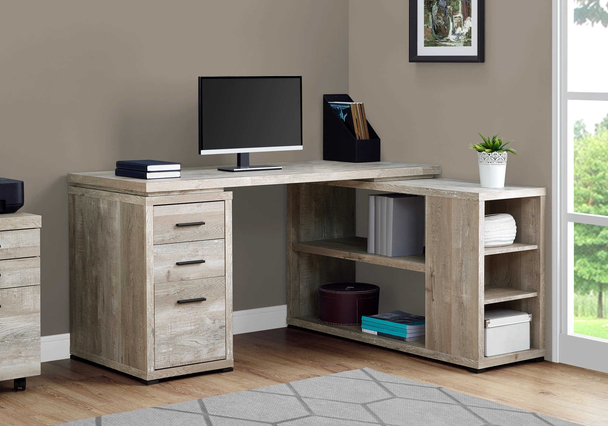 computer desk taupe reclaimed wood l r facing corner i 7422