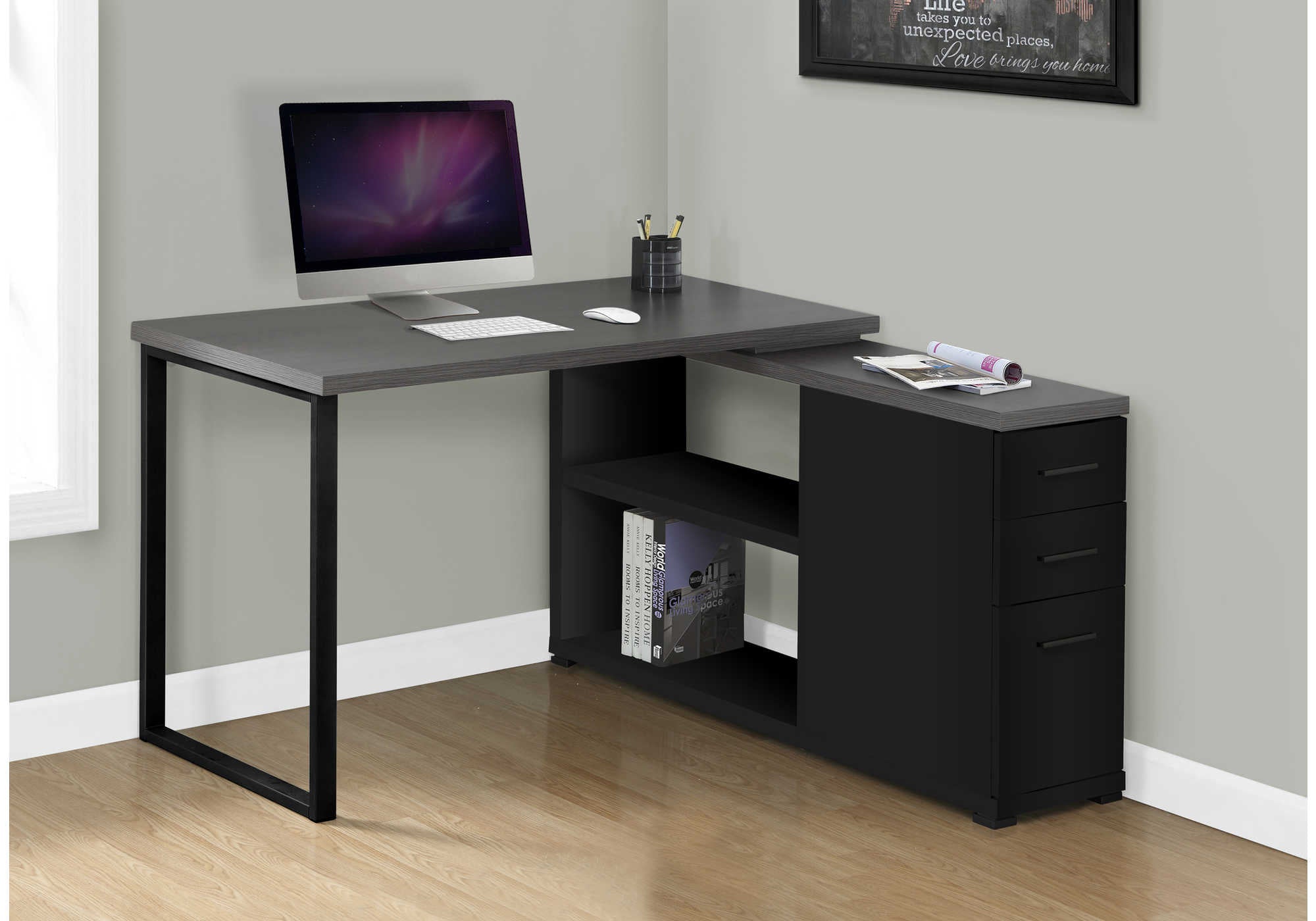 computer desk black grey top left right facing corner i 7433