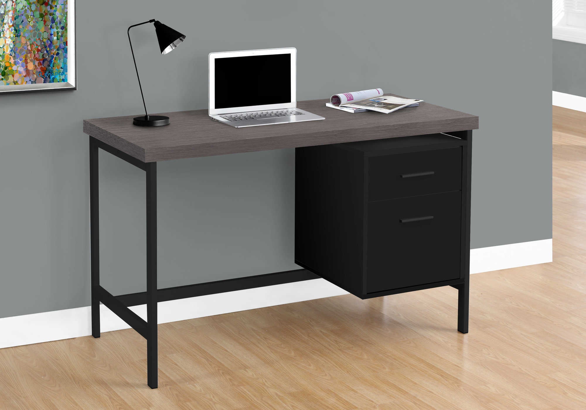 computer desk 48l black grey top black metal i 7437