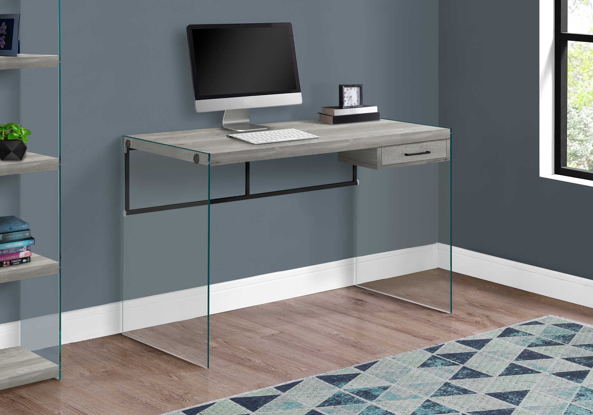 computer desk 48l grey reclaimed wood glass panels i 7445