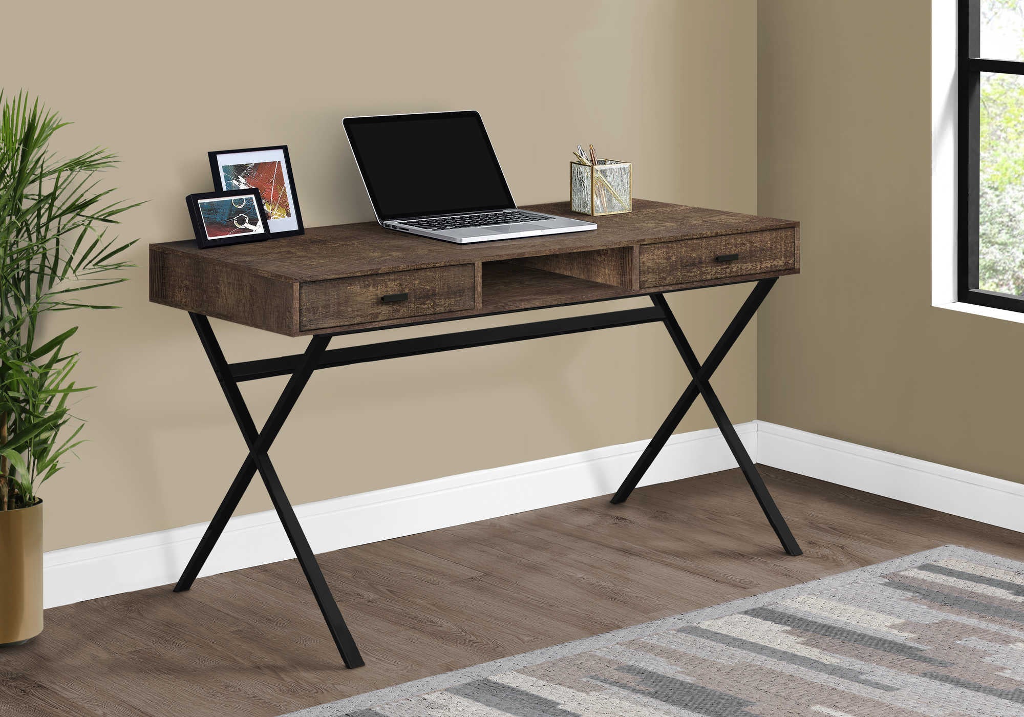 computer desk 48l brown reclaimed wood black metal i 7447