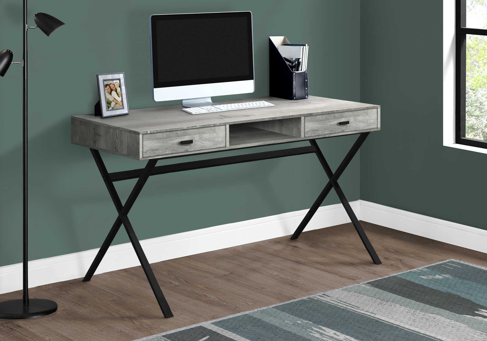 computer desk 48l grey reclaimed wood black metal i 7448