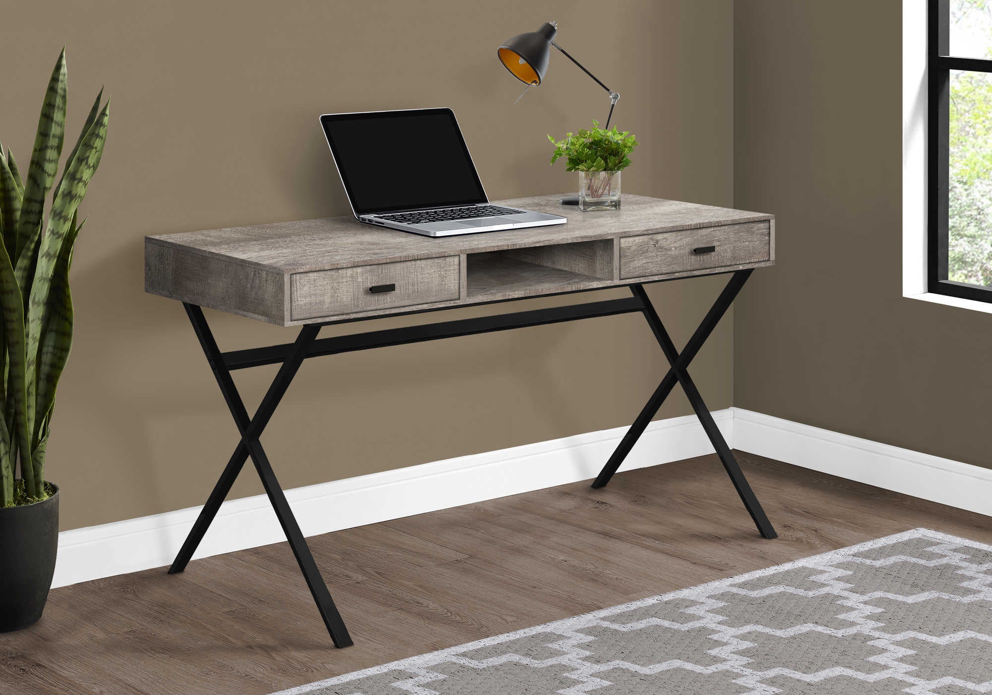 computer desk 48l taupe reclaimed wood black metal i 7449