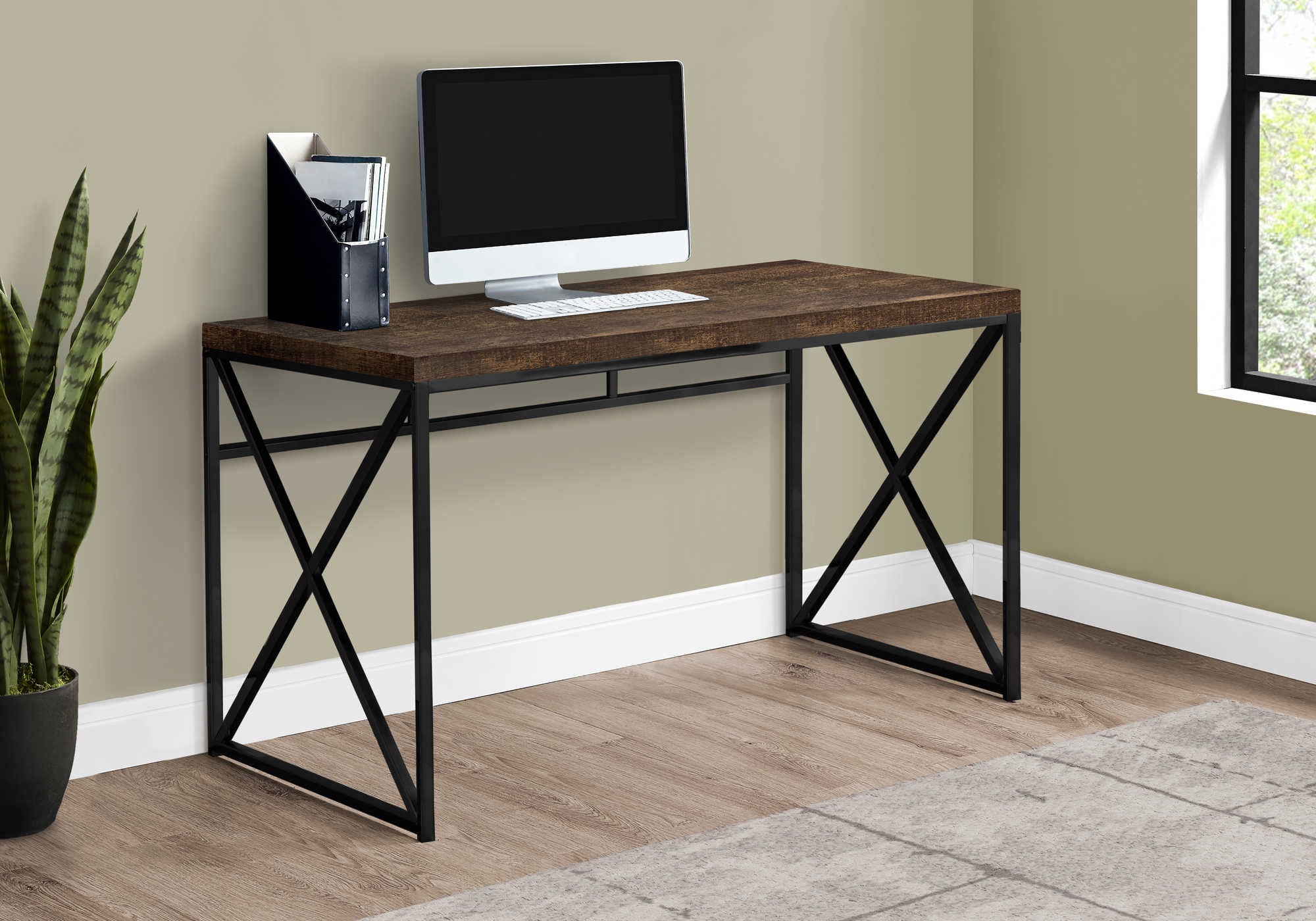 computer desk 48l brown reclaimed wood black metal i 7450