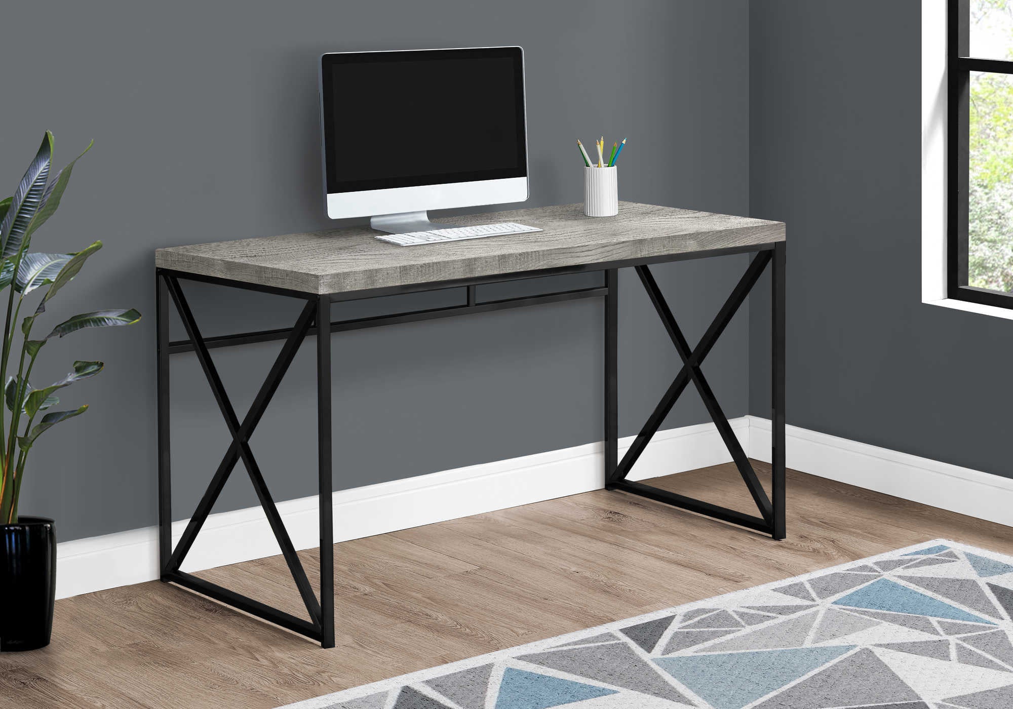 computer desk 48l grey reclaimed wood black metal i 7451