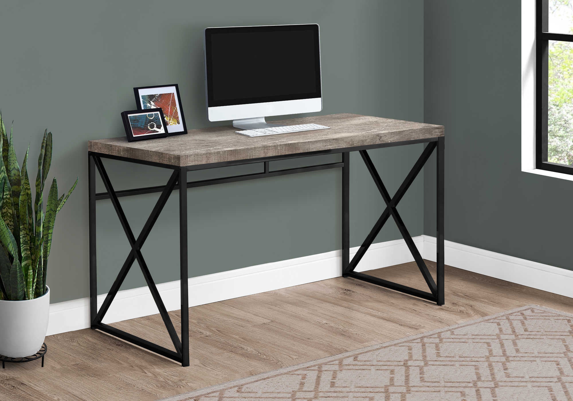 computer desk 48l taupe reclaimed wood black metal i 7452