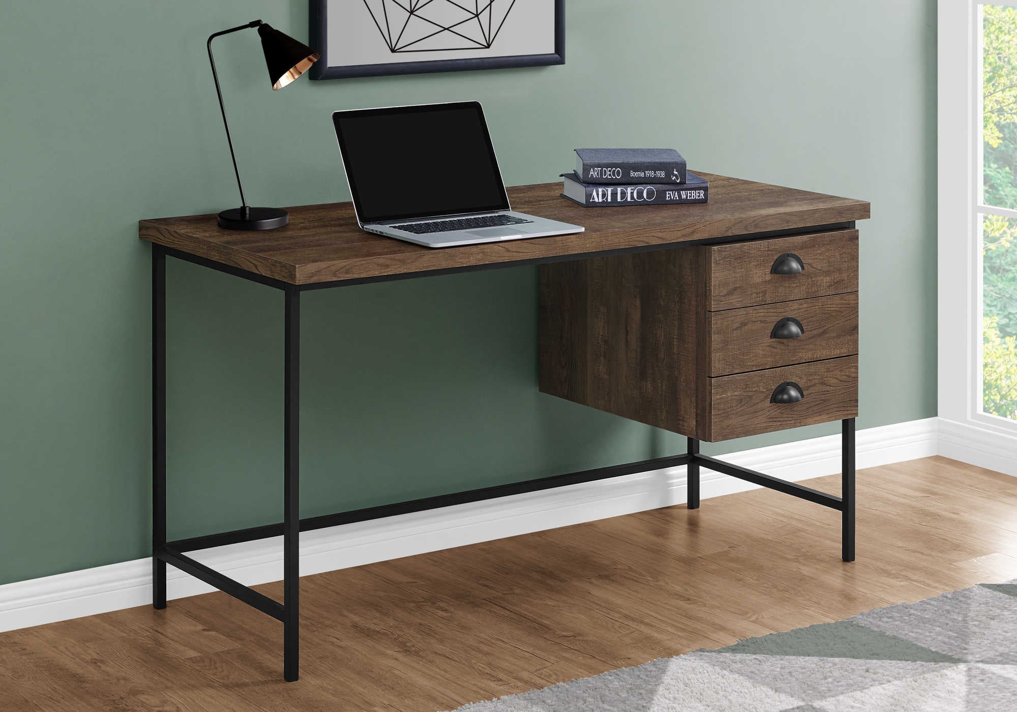 computer desk 55l brown reclaimed wood black metal i 7485