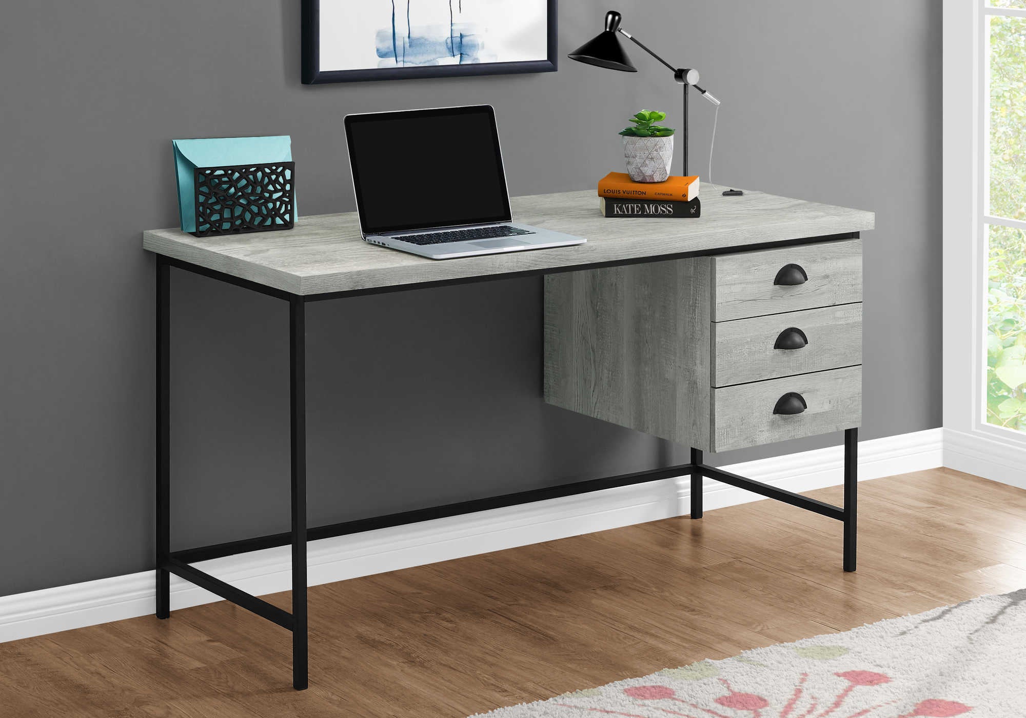 computer desk 55l grey reclaimed wood black metal i 7486