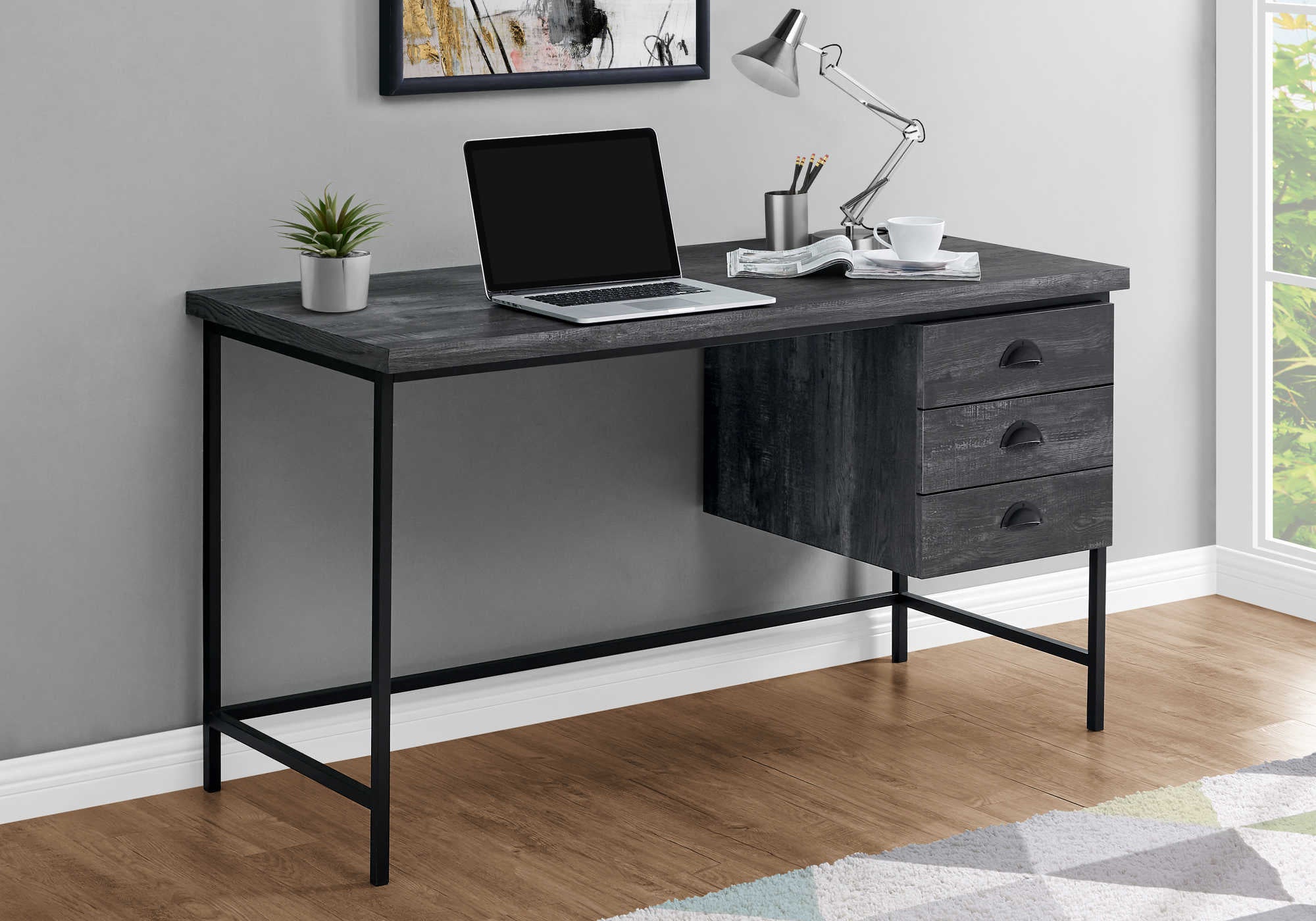 computer desk 55l black reclaimed wood black metal i 7488