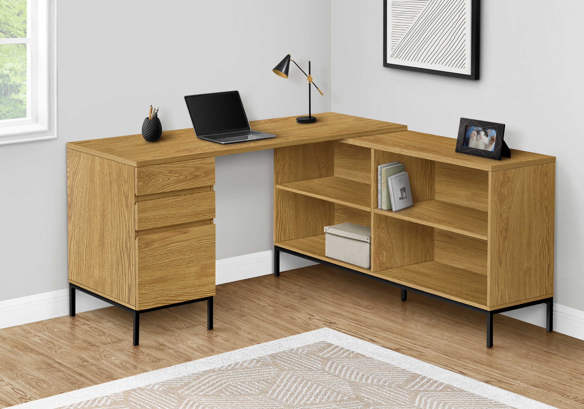 computer desk 60l light oak l shaped corner i 7491