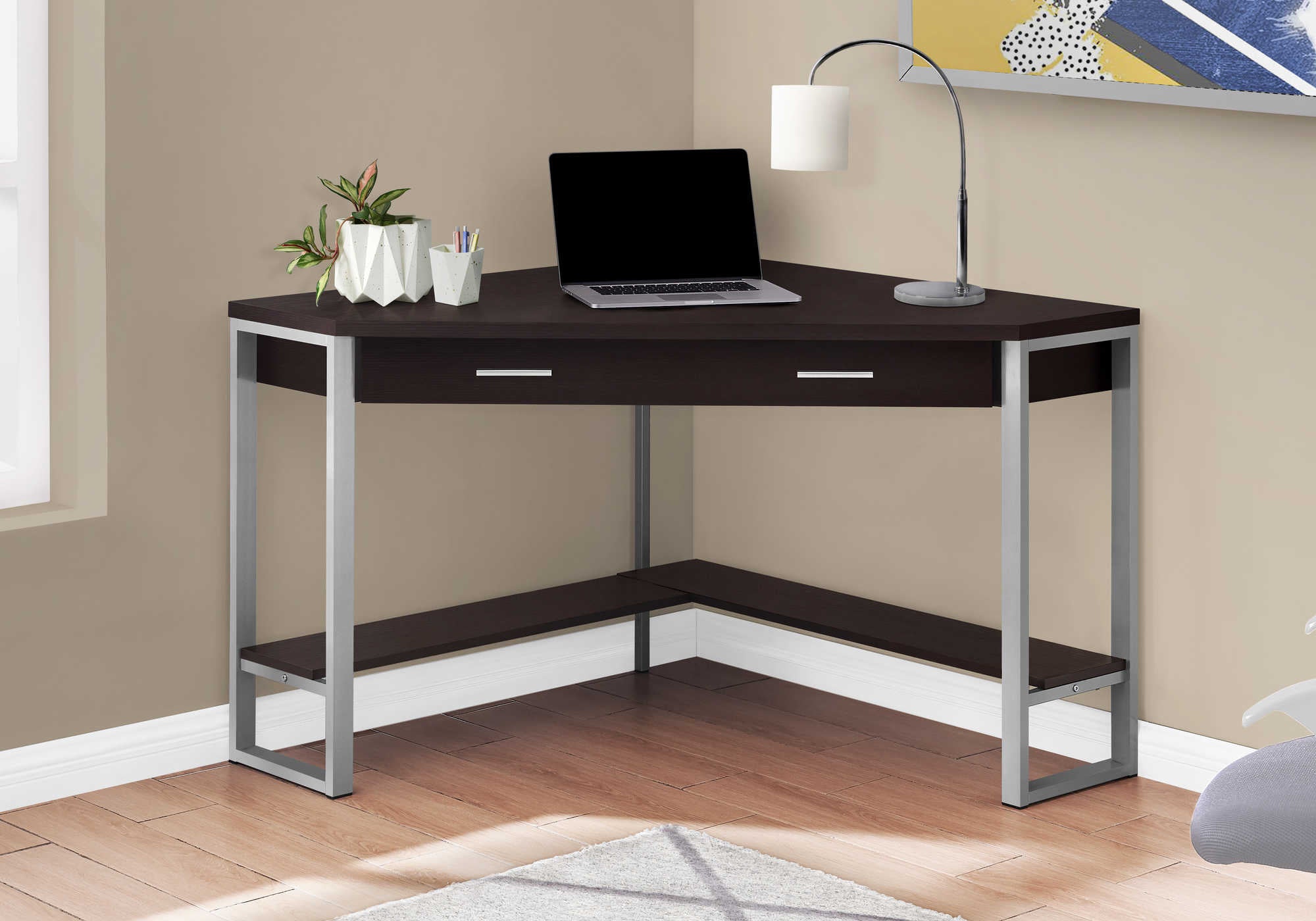 computer desk 42l espresso corner silver metal i 7502