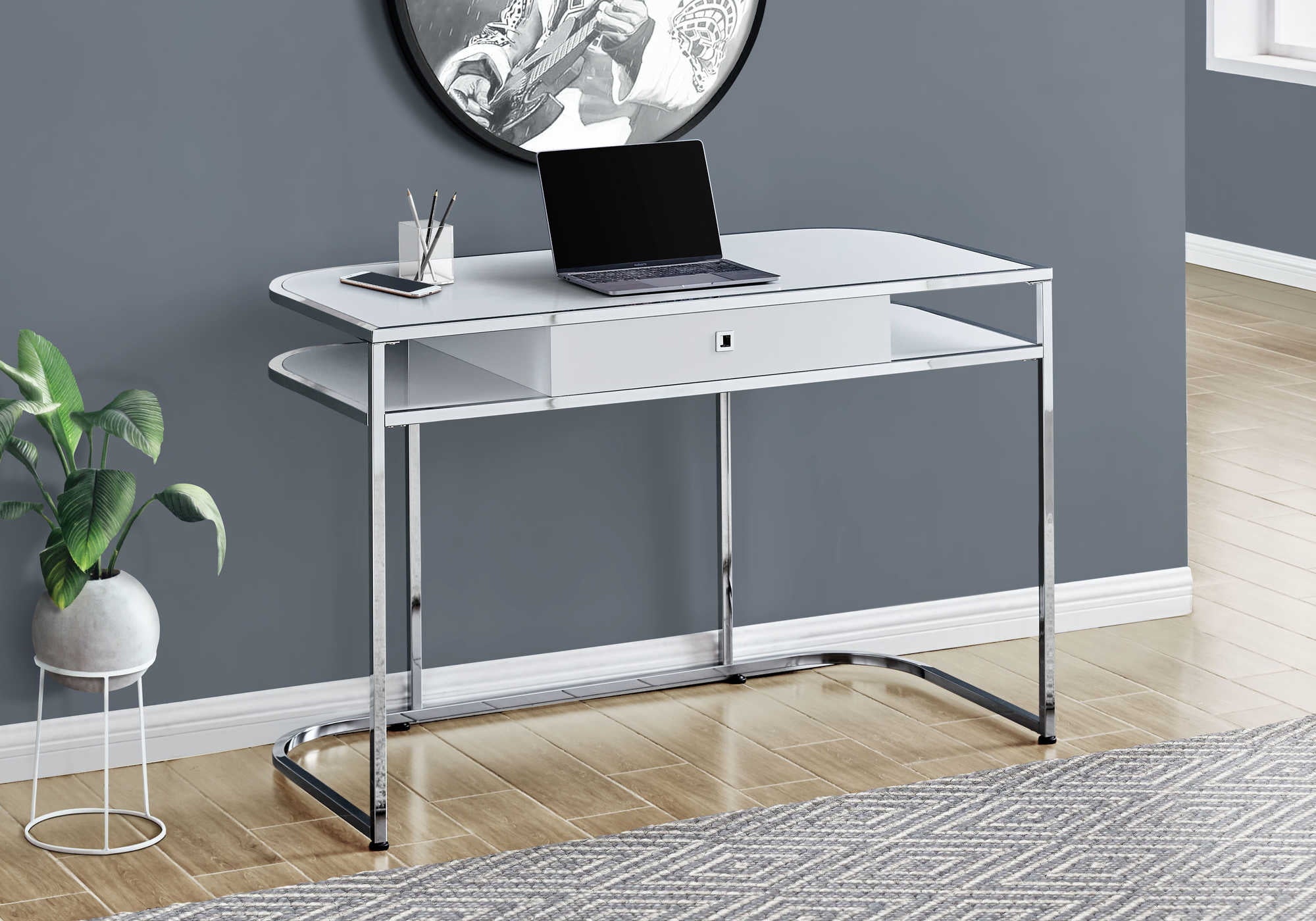 Image of computer desk - 48"l / glossy white / chrome metal i 7520.