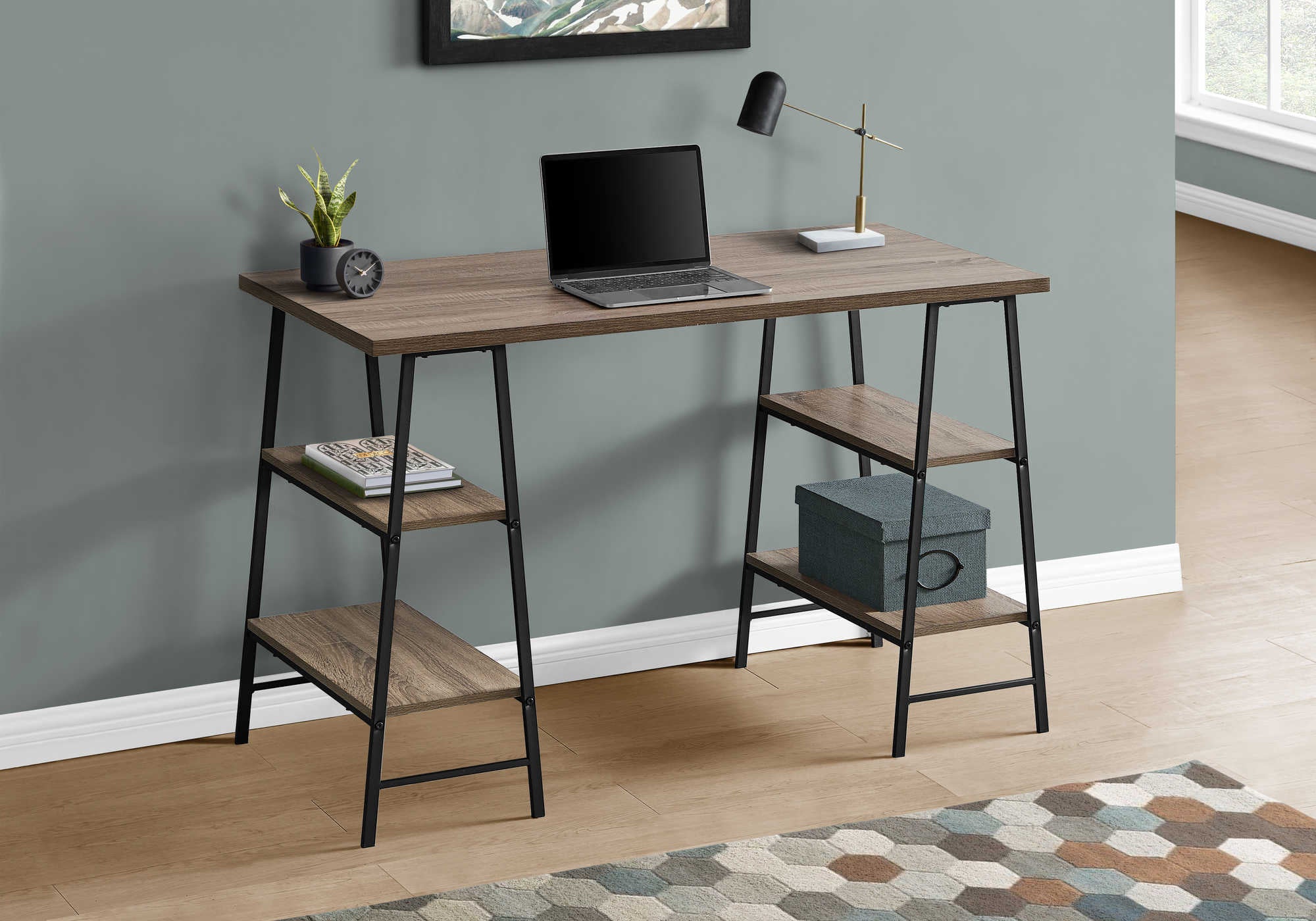 computer desk 48l dark taupe black metal i 7523