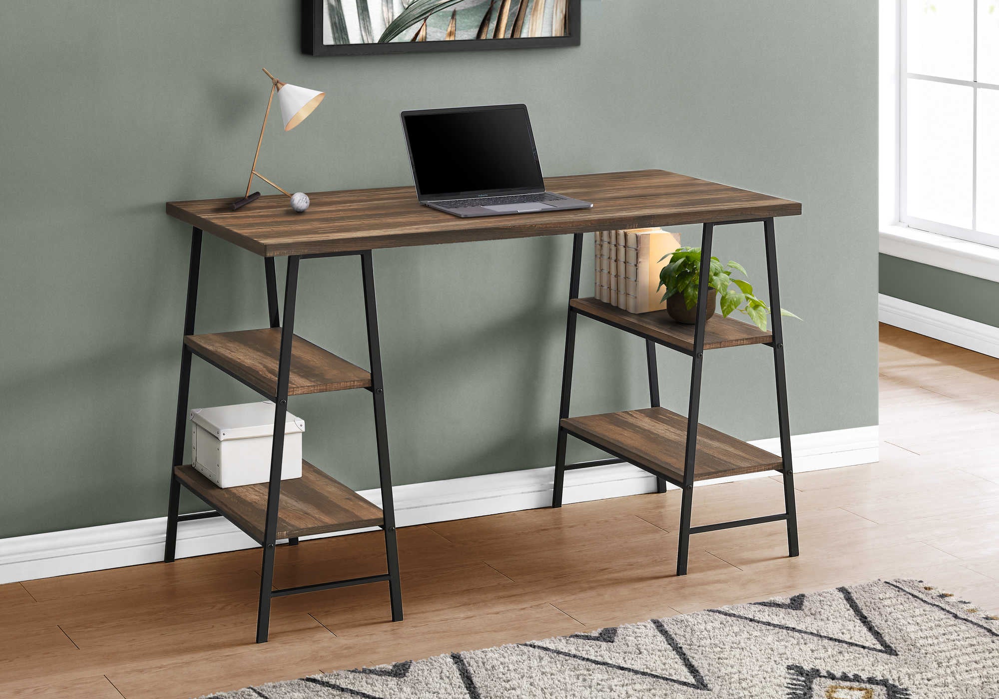 computer desk 48l brown reclaimed wood black metal i 7525