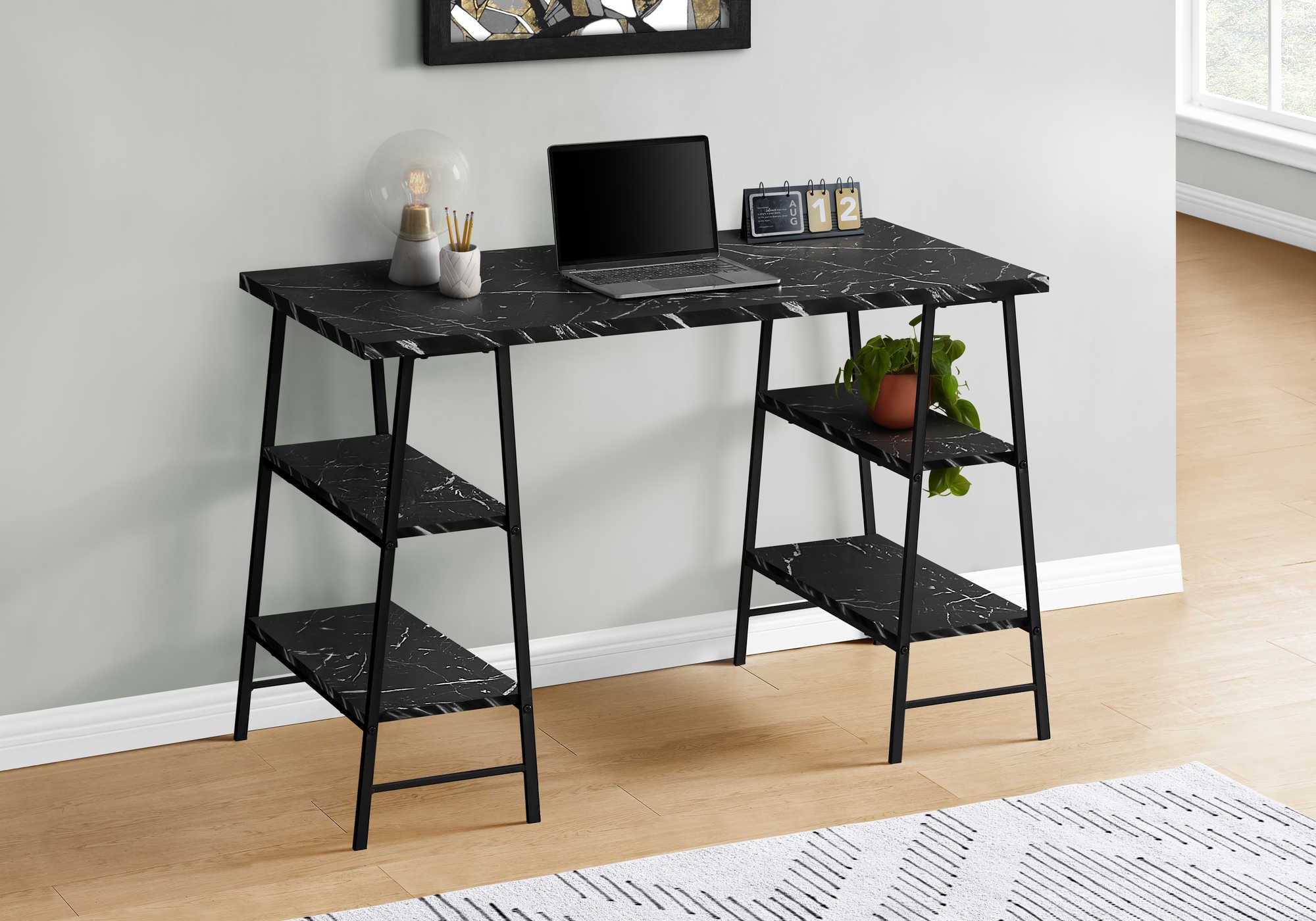 computer desk 48l black marble look black metal i 7528