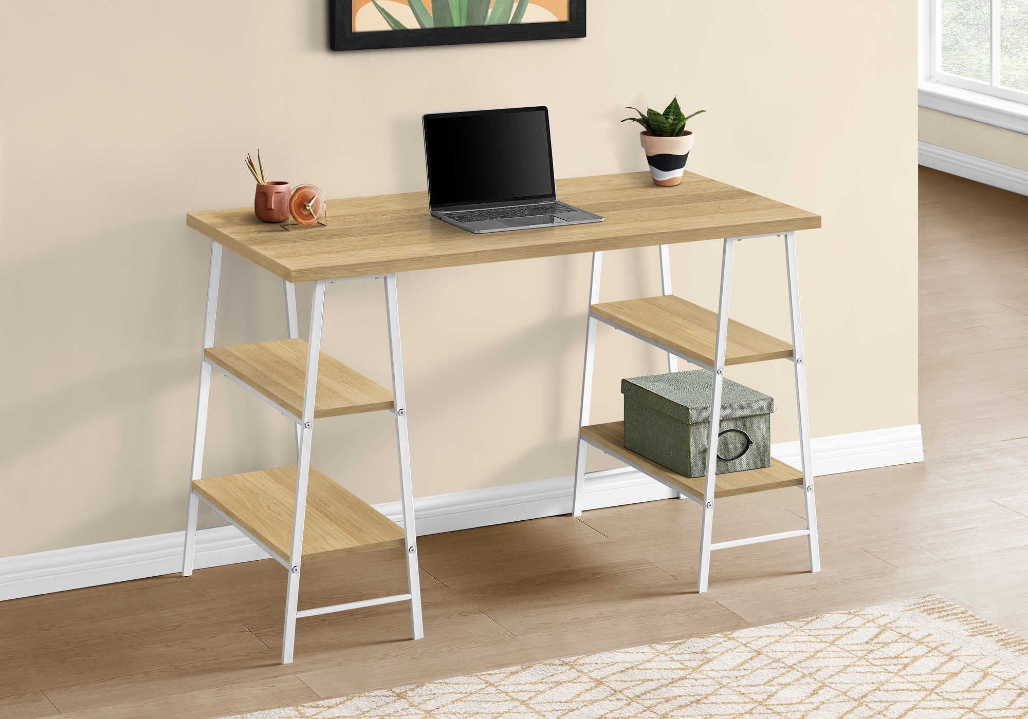 computer desk 48l natural white metal i 7529