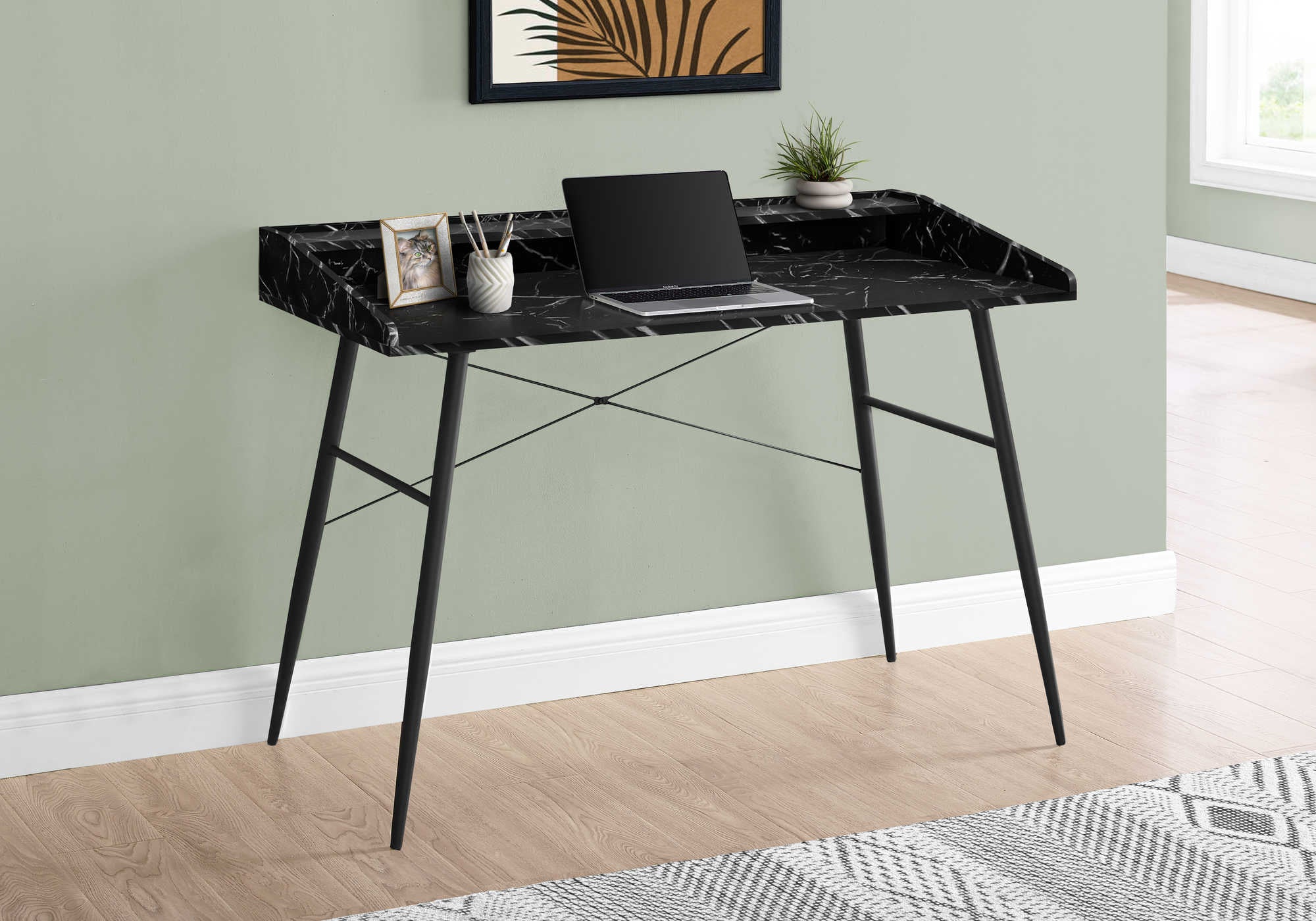 computer desk 48l black marble look black metal i 7542