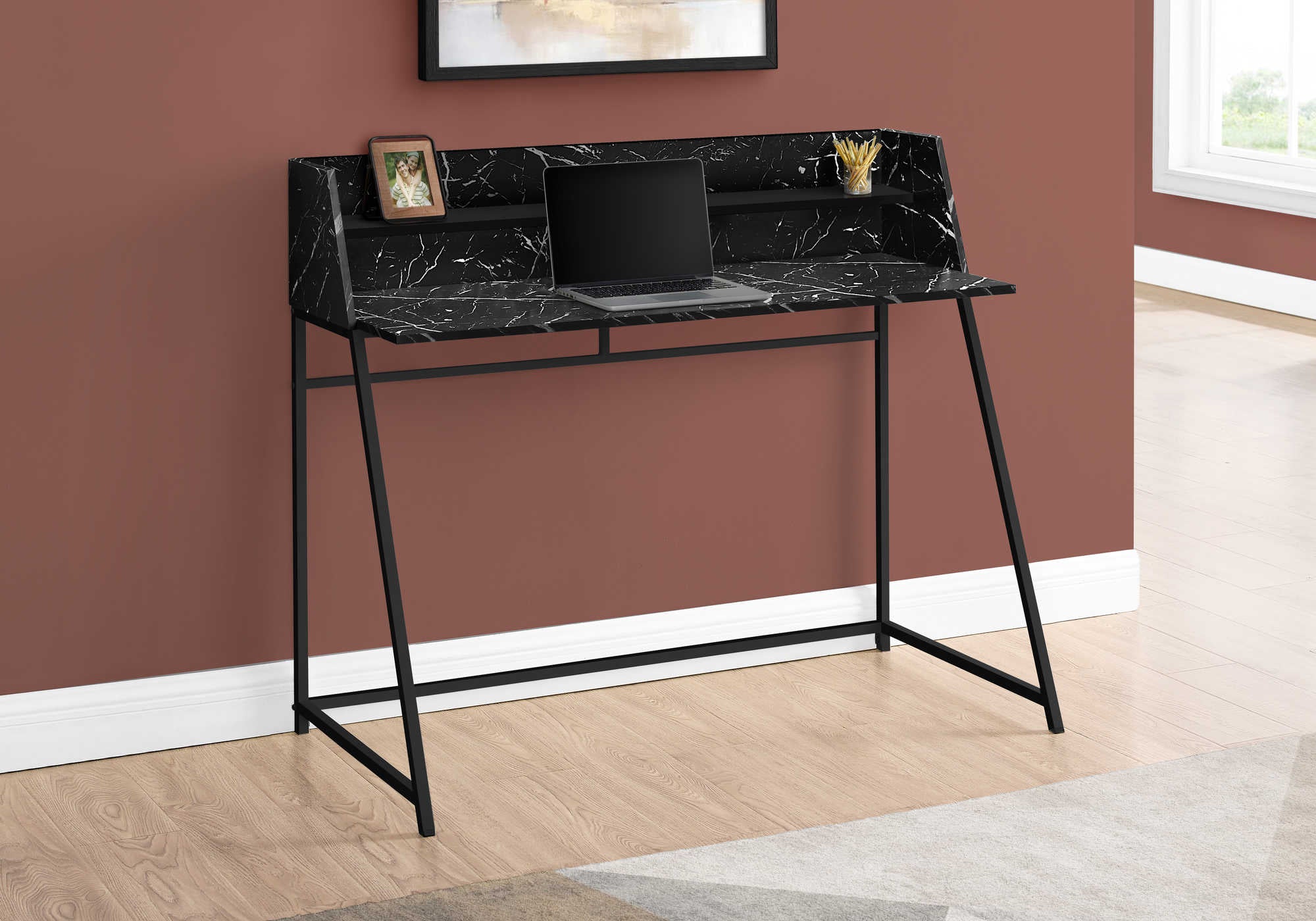 computer desk 48l black marble look black metal i 7544