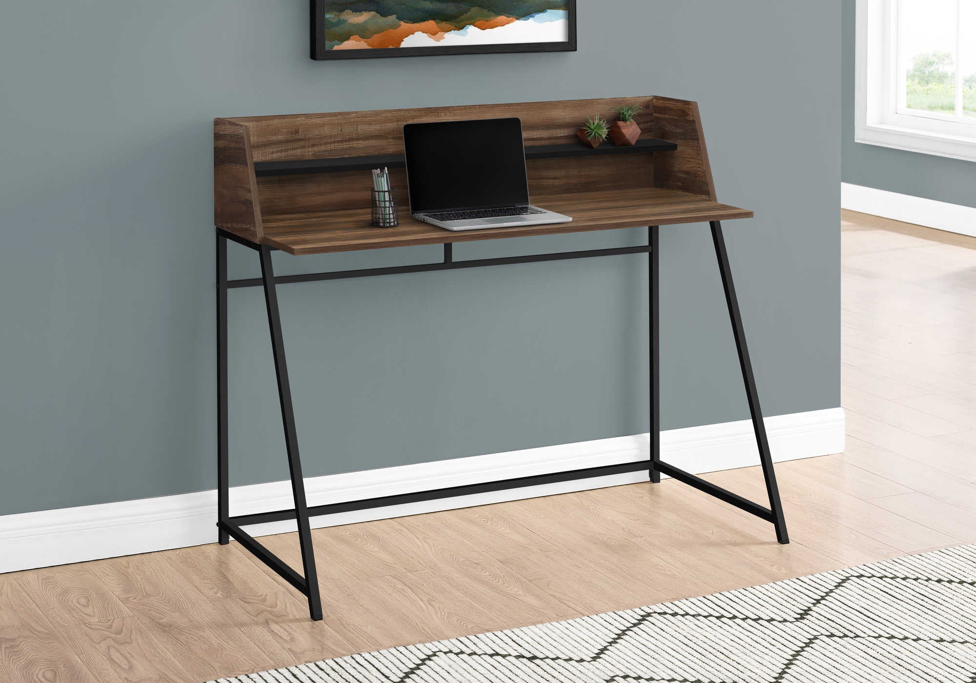 computer desk 48l brown reclaimed wood black metal i 7548