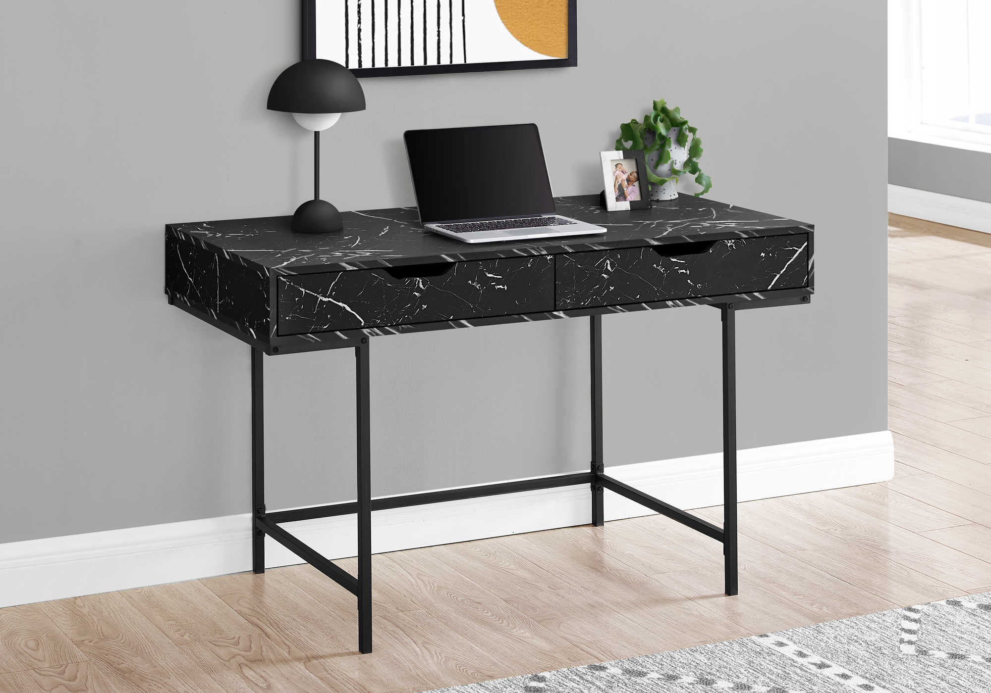 computer desk 48l black marble look black metal i 7552