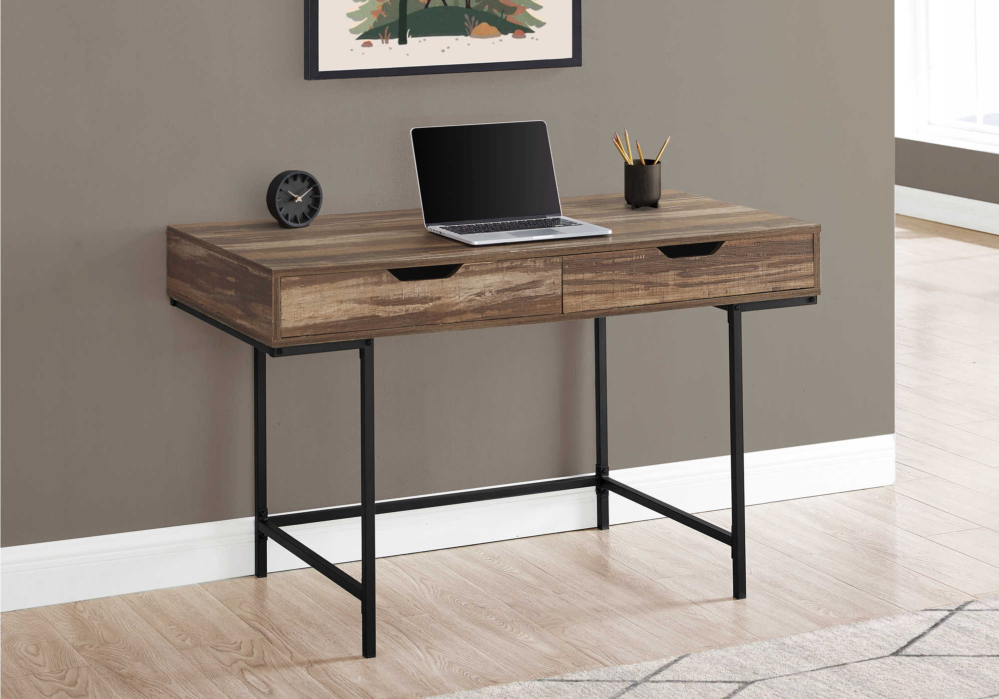 computer desk 48l brown reclaimed wood black metal i 7557