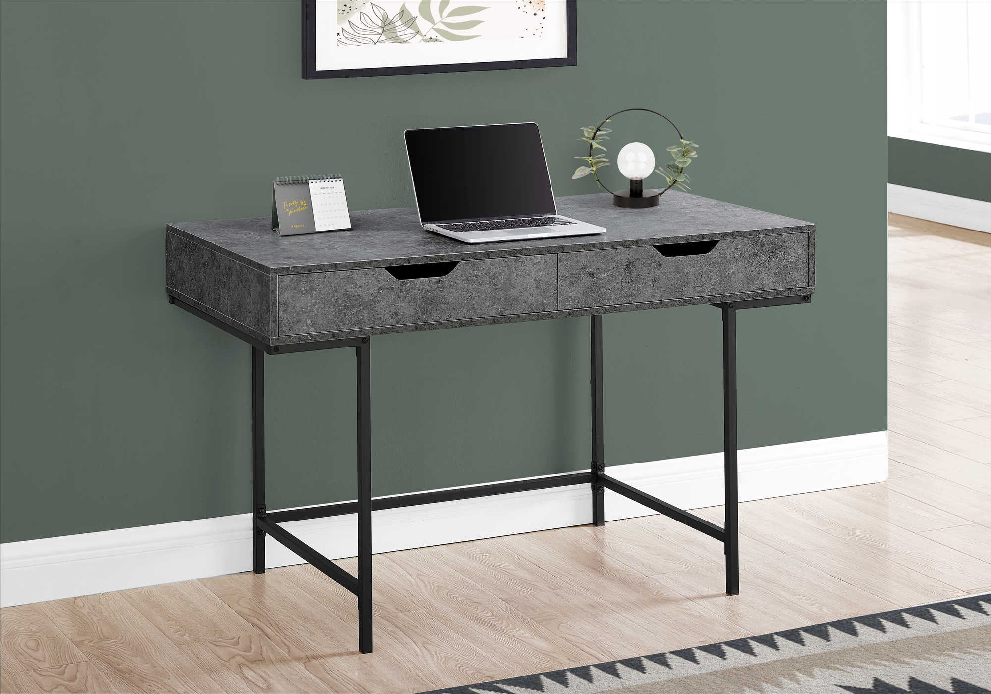 computer desk 48l grey stone look black metal i 7559